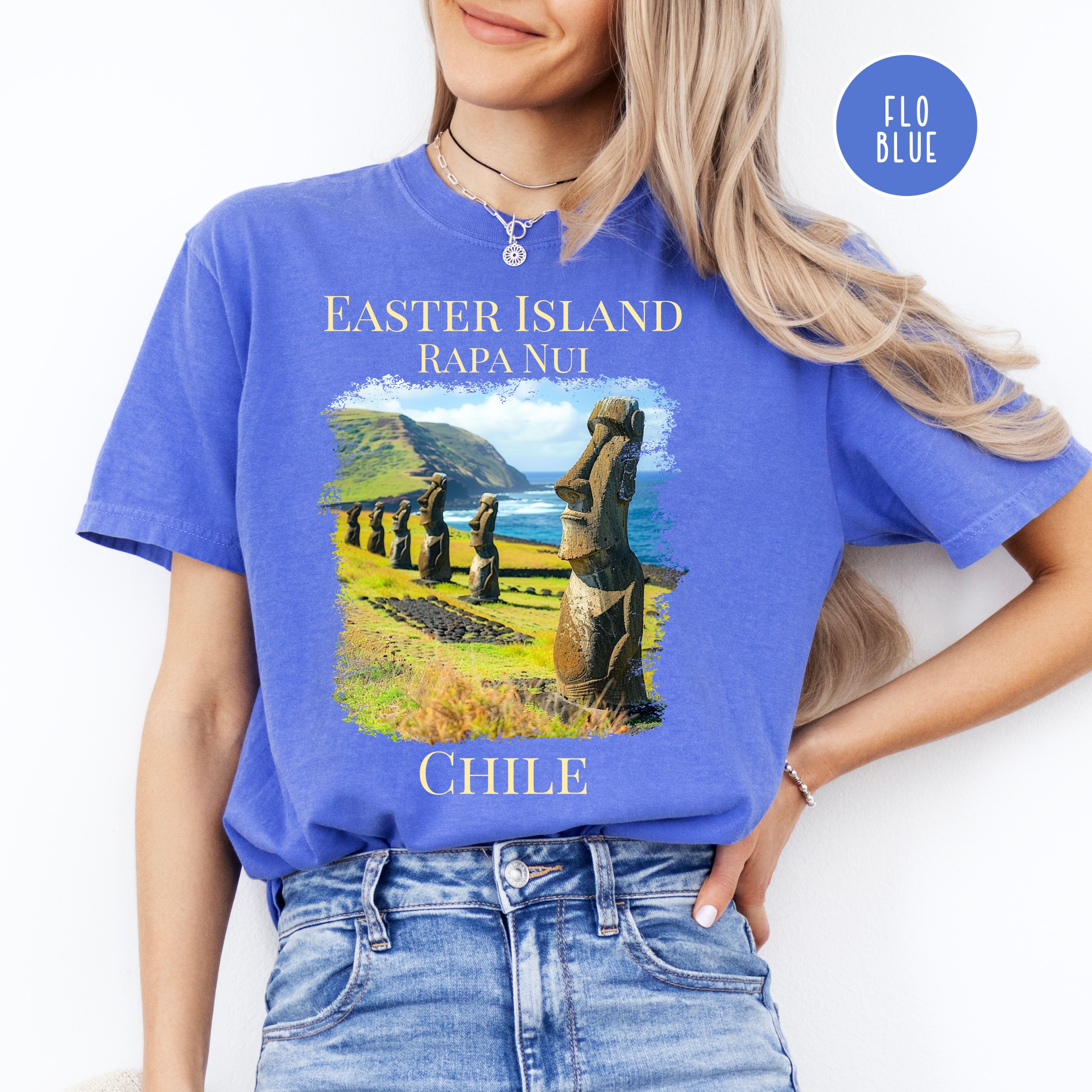 Easter Island Rapa Nui Chile Comfort Colors Tee, Moai Carved Figures