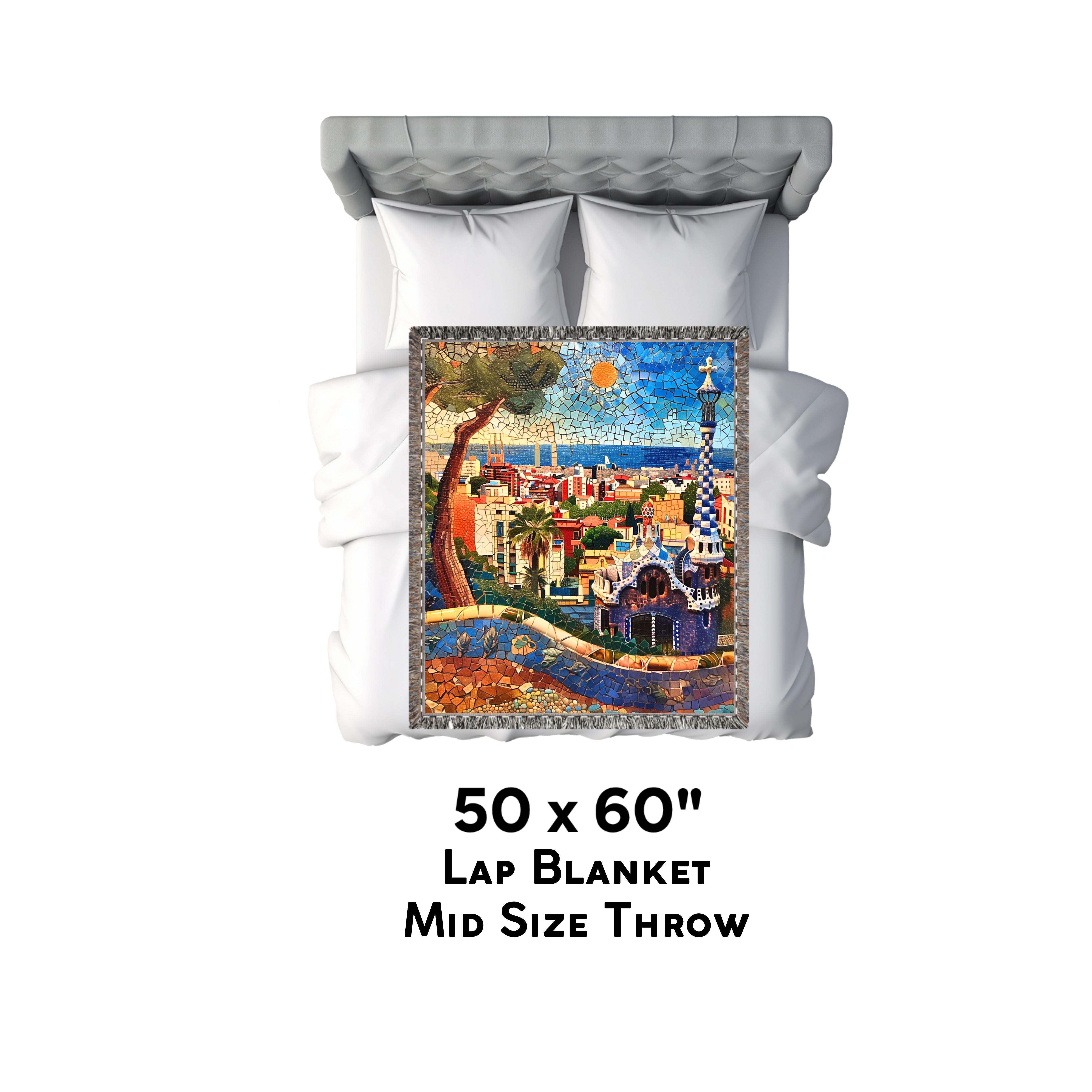 Barcelona Spain Mosaic Park Guell Woven Blanket