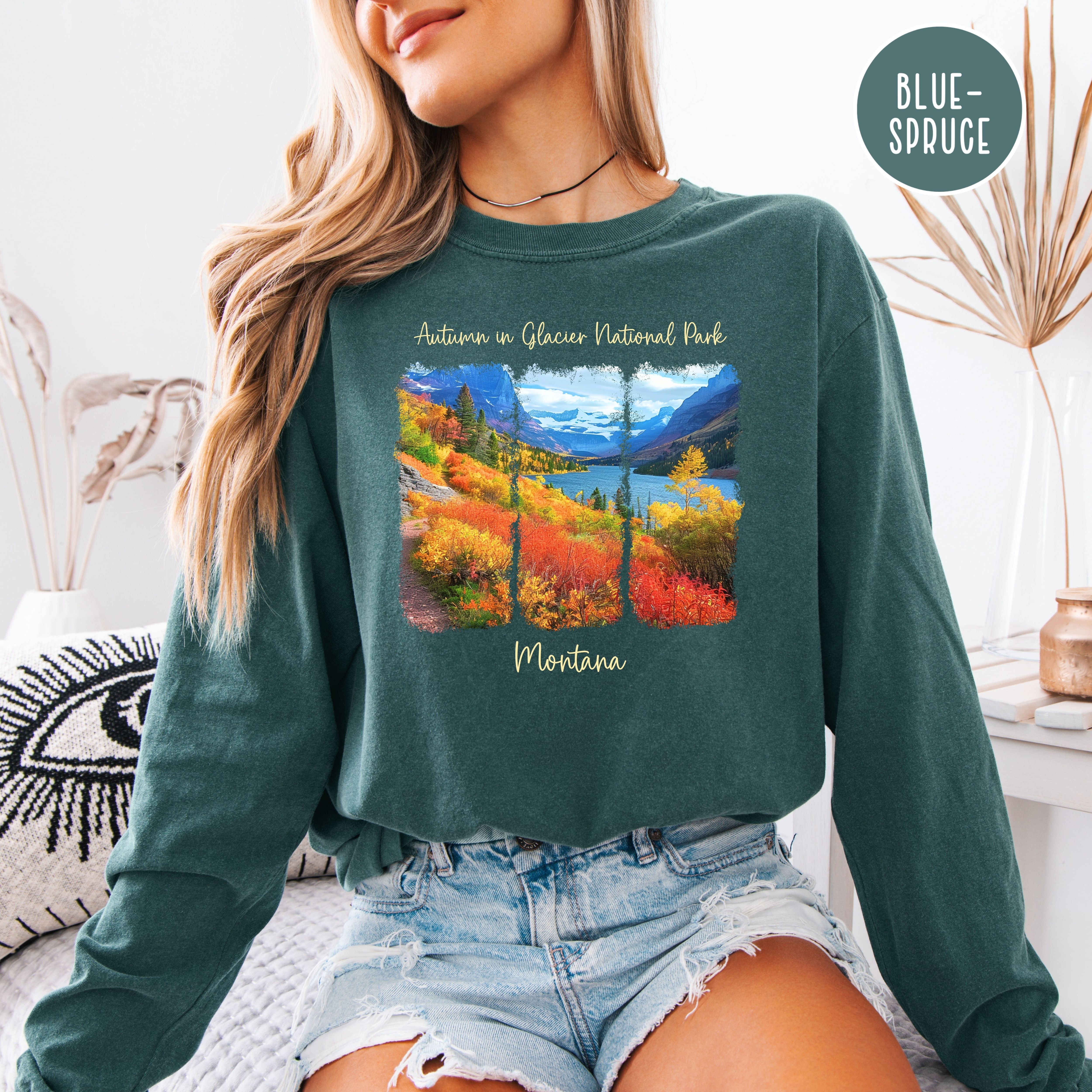 Glacier National Park in Autumn Long Sleeve Comfort Colors Tee