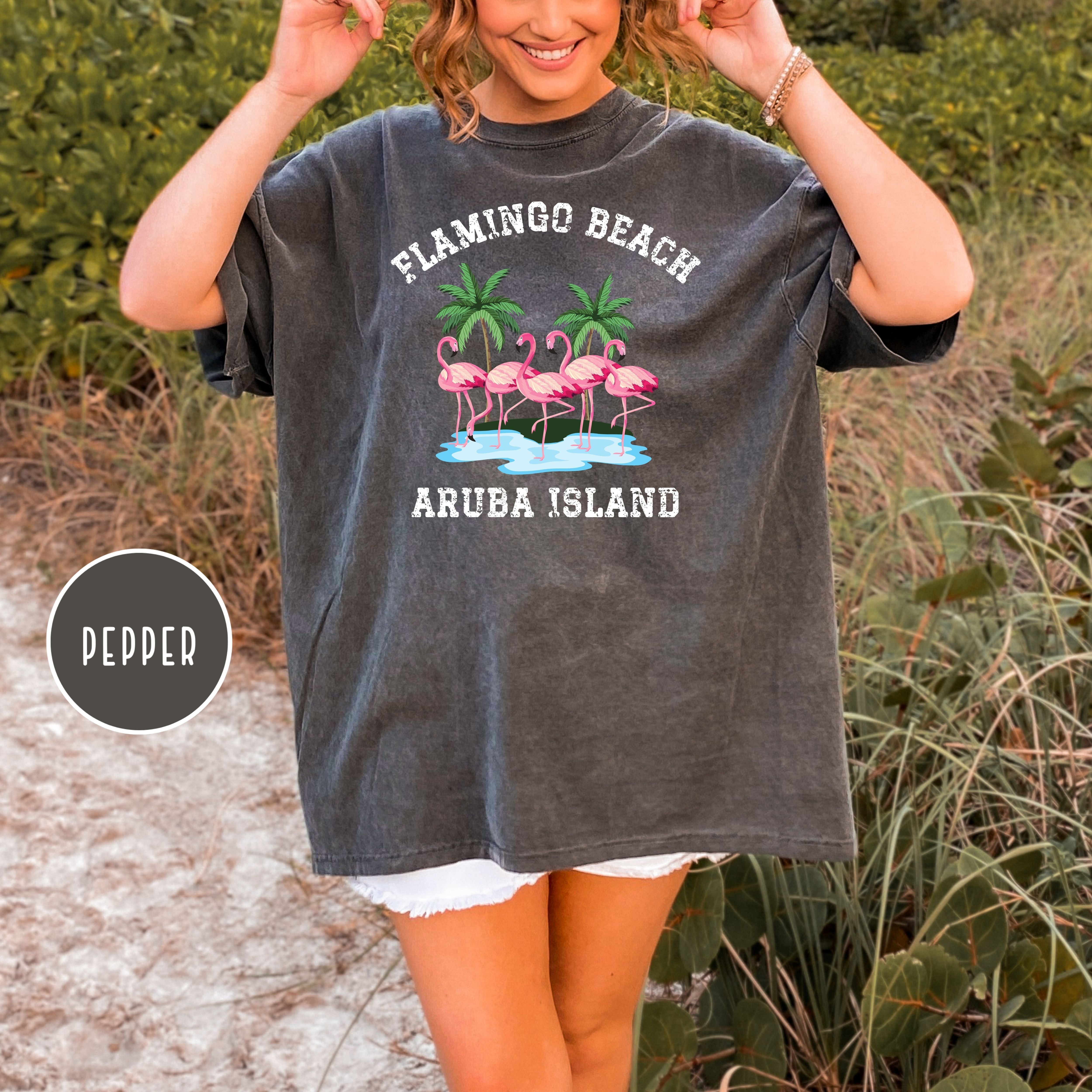 Aruba Island Pink Flamingos Comfort Colors® Tee