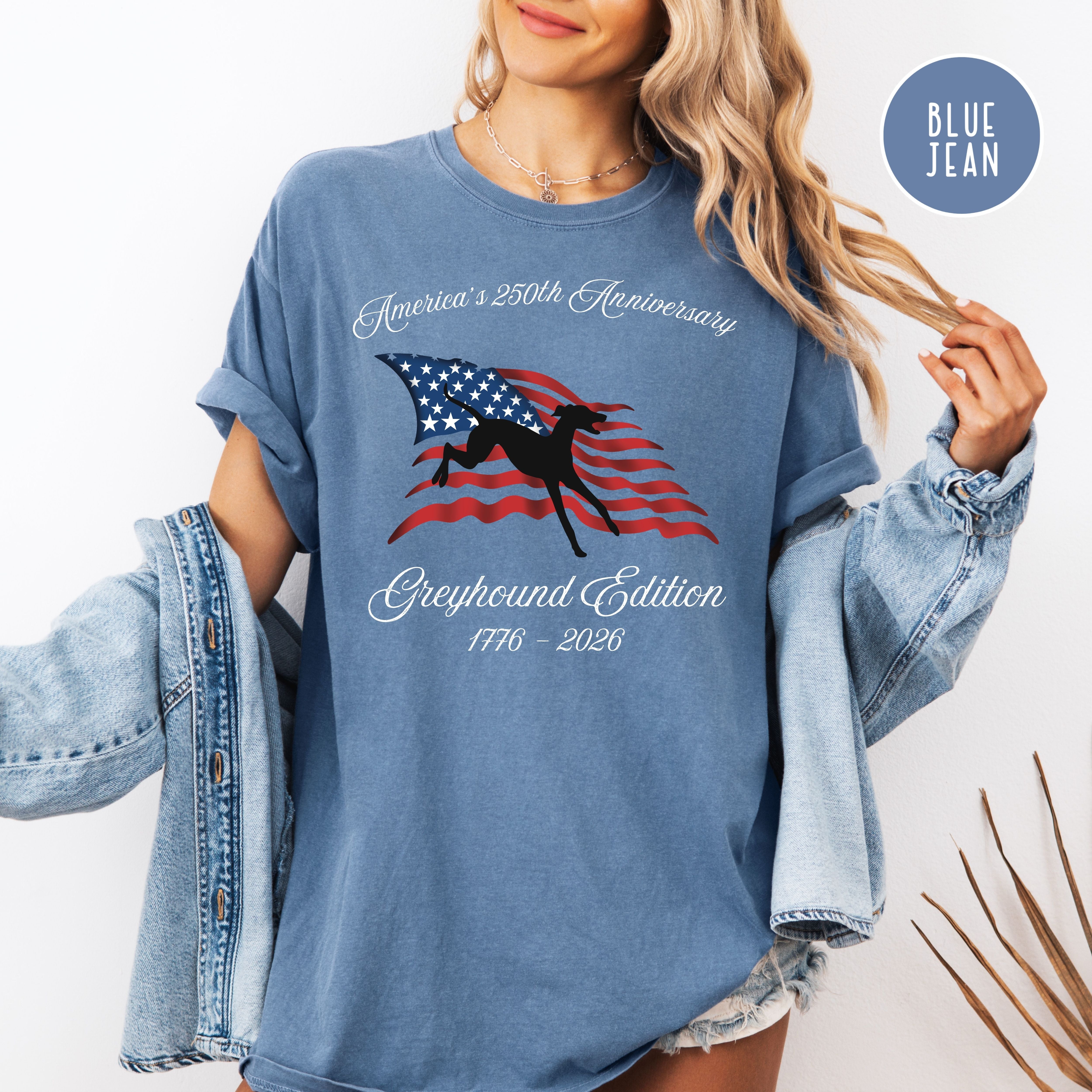 America's 250th Anniversary Greyhound Edition Unisex Comfort Colors T-Shirt, Greyhound Lover Shirt, Patriotic America Celebration Shirt