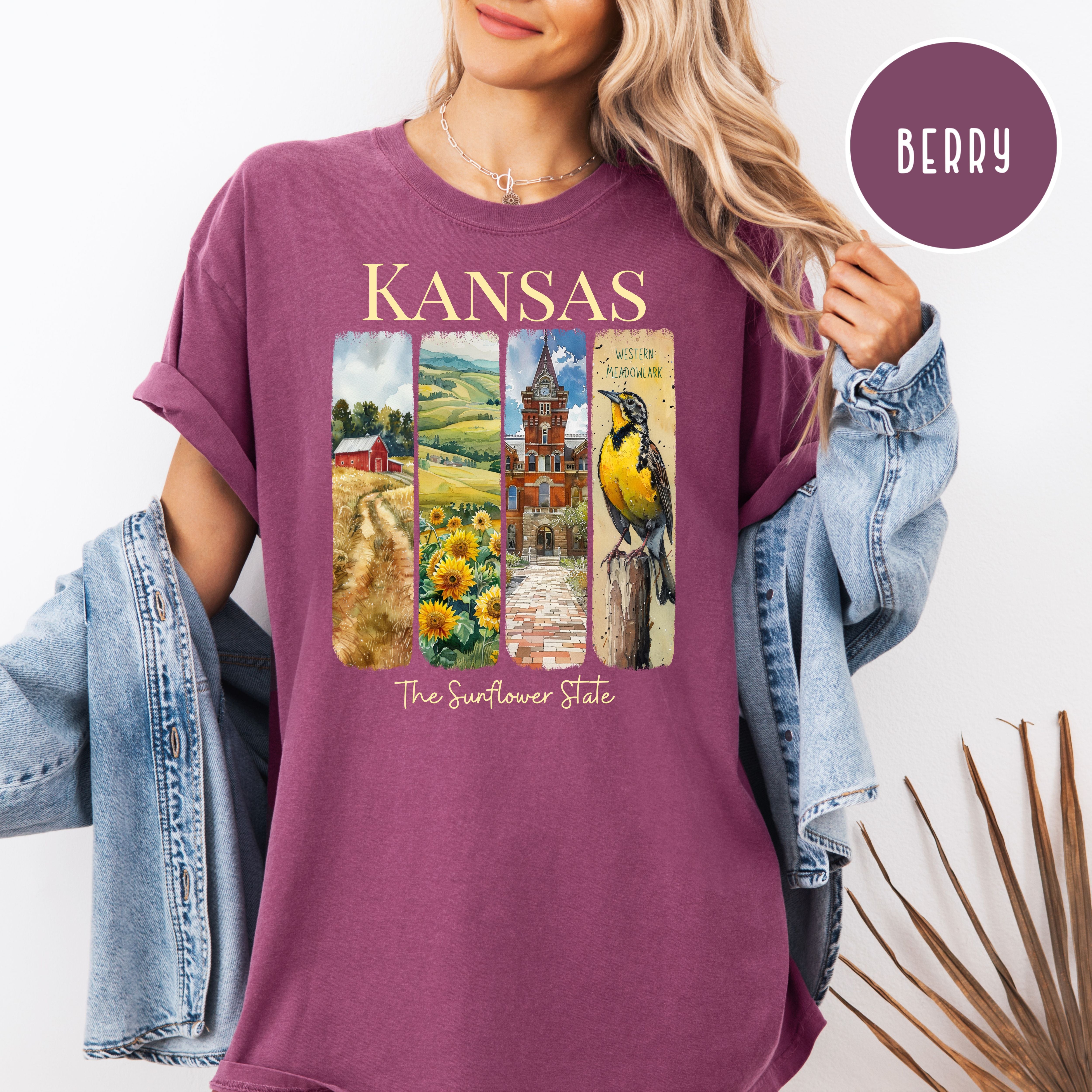 Kansas State Comfort Colors T-Shirt, Kansas Vacation Gift Shirt, Kansas Watercolor Gift, Kansas State Bird Shirt, Kansas Travel Gift Shirt