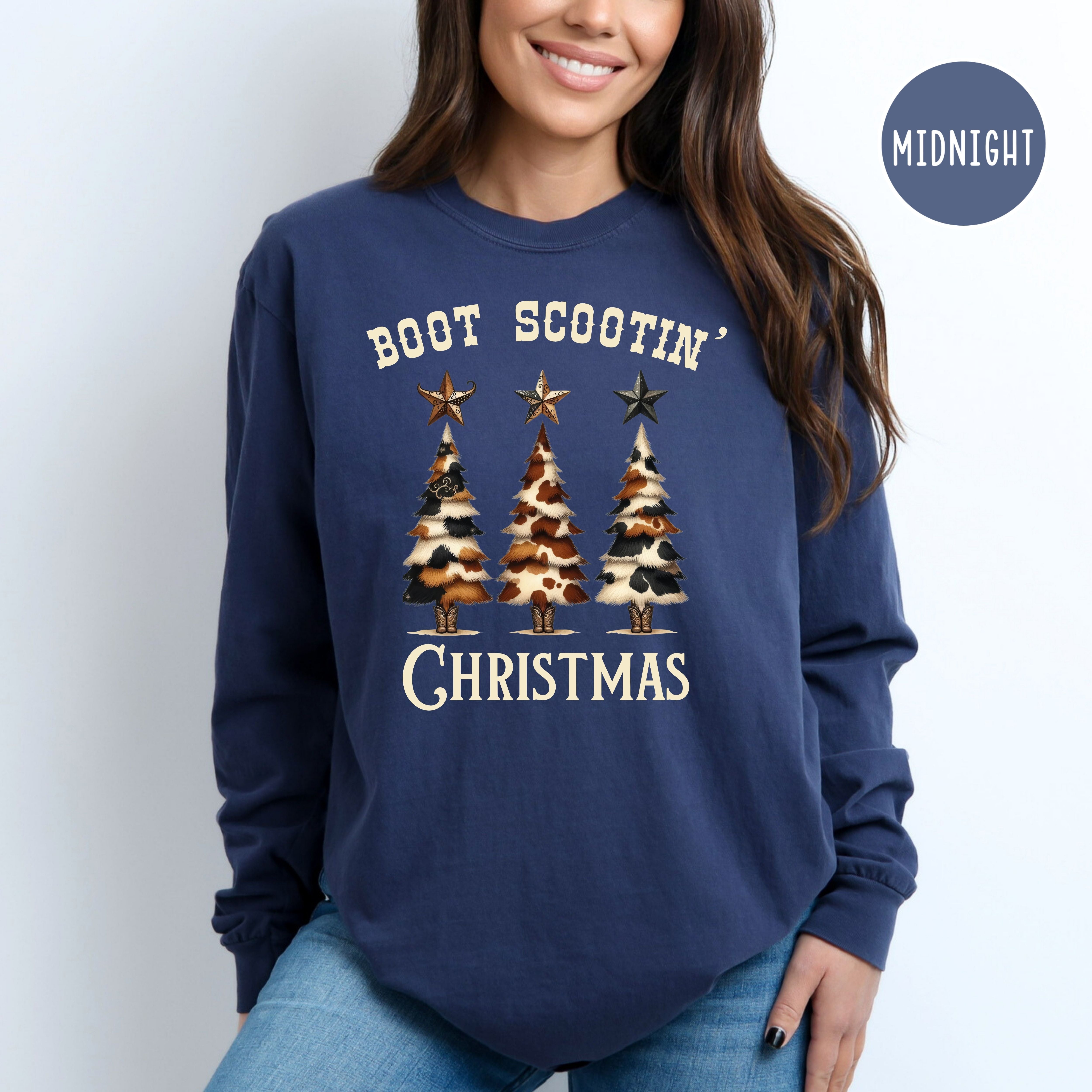 Boot Scootin' Christmas Cowboy Themed Comfort Colors® Long Sleeve Adult Unisex Tee