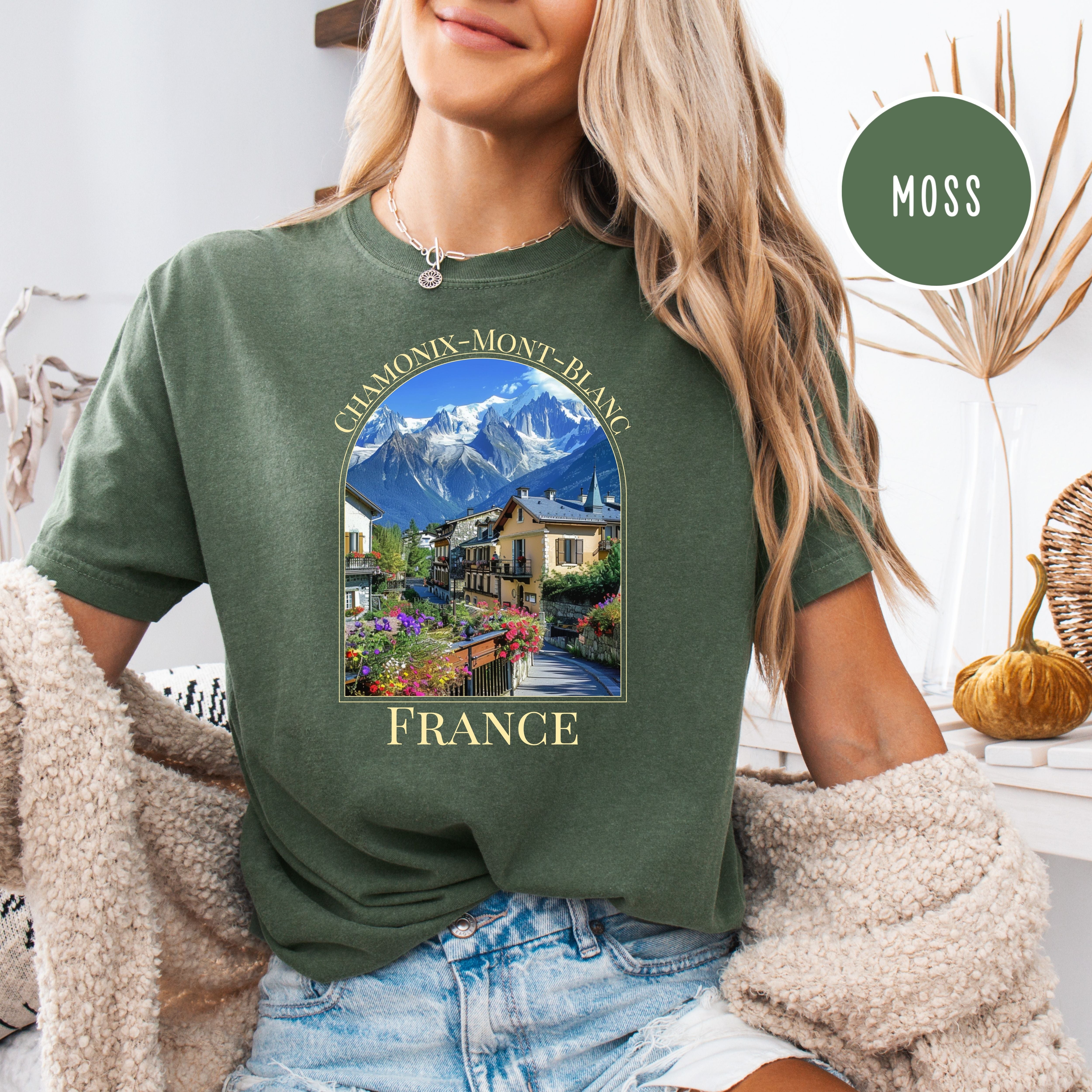 Chamonix-Mont Blanc Comfort Colors Tee Shirt, French Alpine Village Chamonix