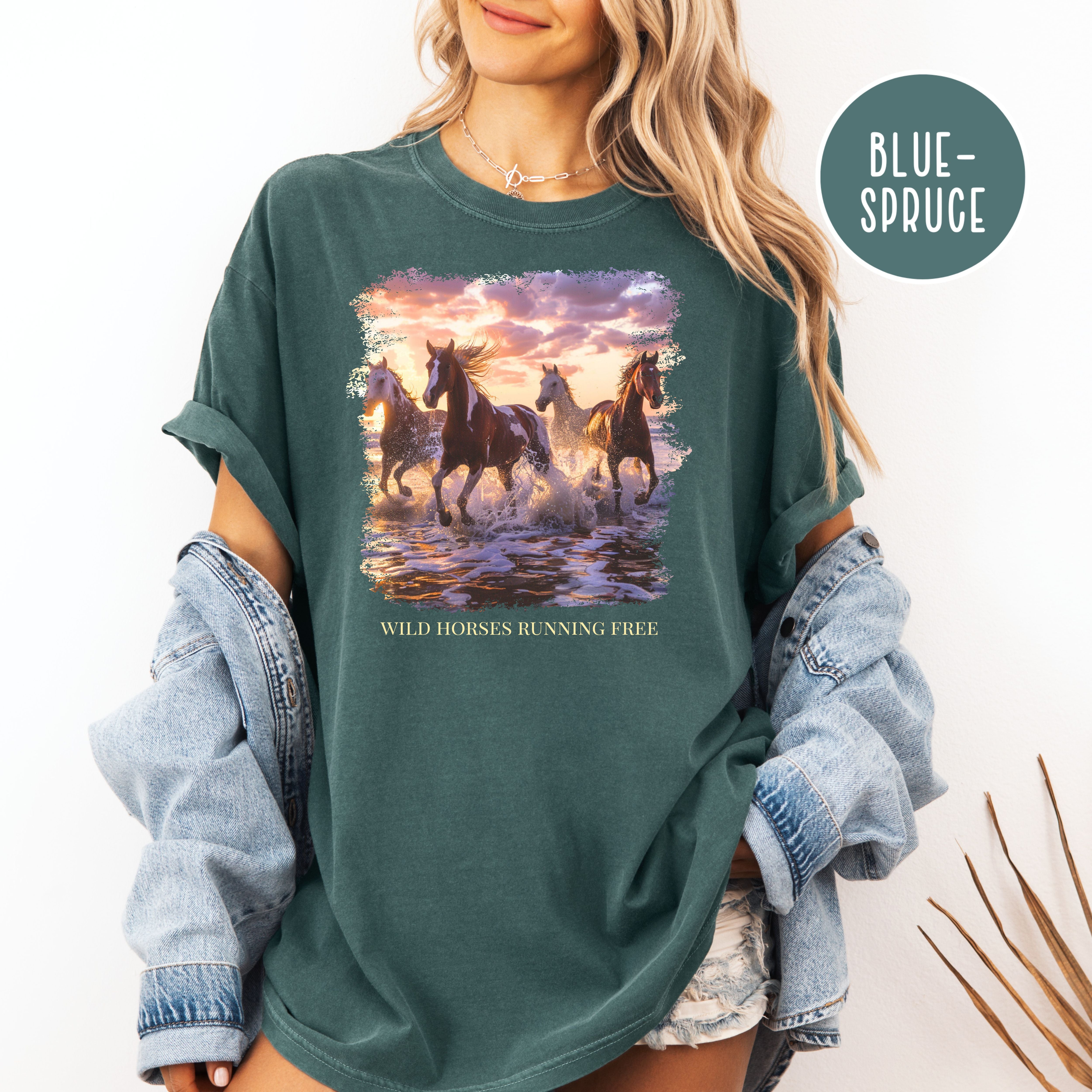 Horses Running on Beach At Sunset Comfort Colors Gift Tee