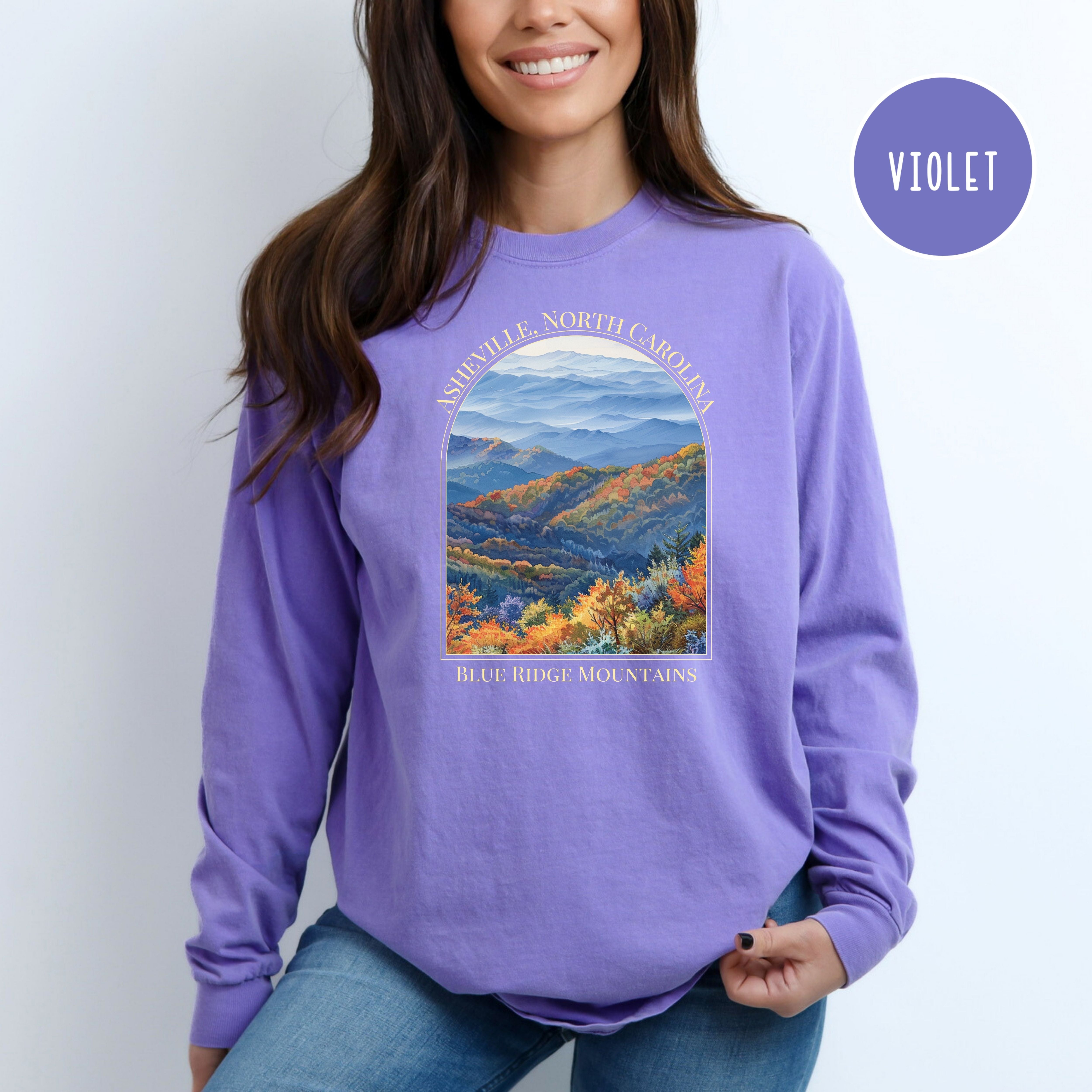 Asheville North Carolina Blue Ridge Mountains Comfort Colors® Long Sleeve Tee