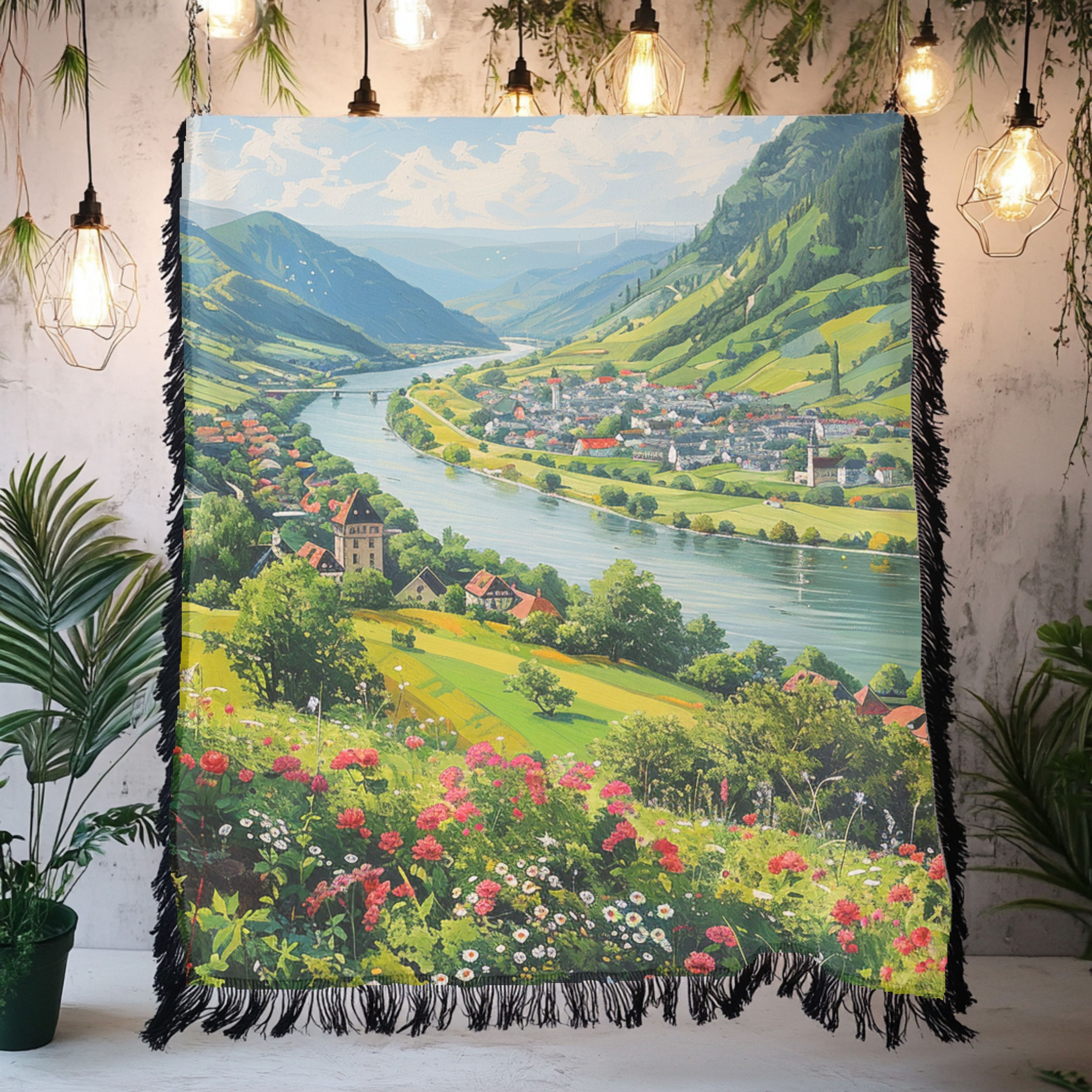 Rhine River Germany Woven Blanket, Rhine Valley Vacation Gift Blanket