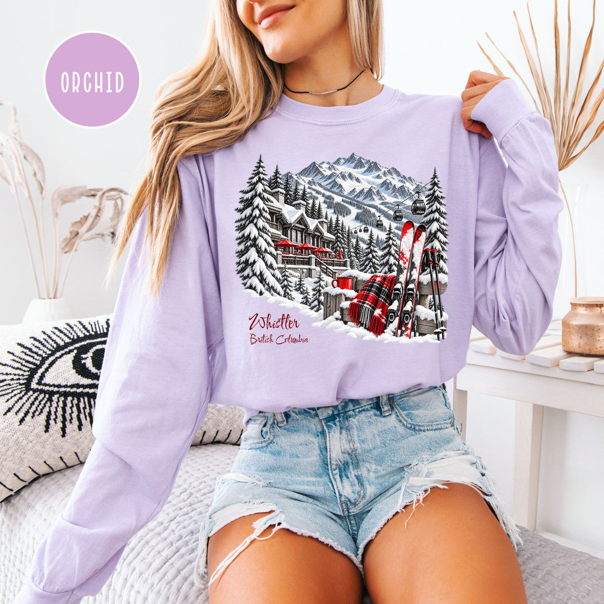 Whistler Skiing Long Sleeve Comfort Colors TShirt, Whistler British Columbia Vacation Gift Tee, Canada Skiing Gift Shirt, Whistler Gift Tee