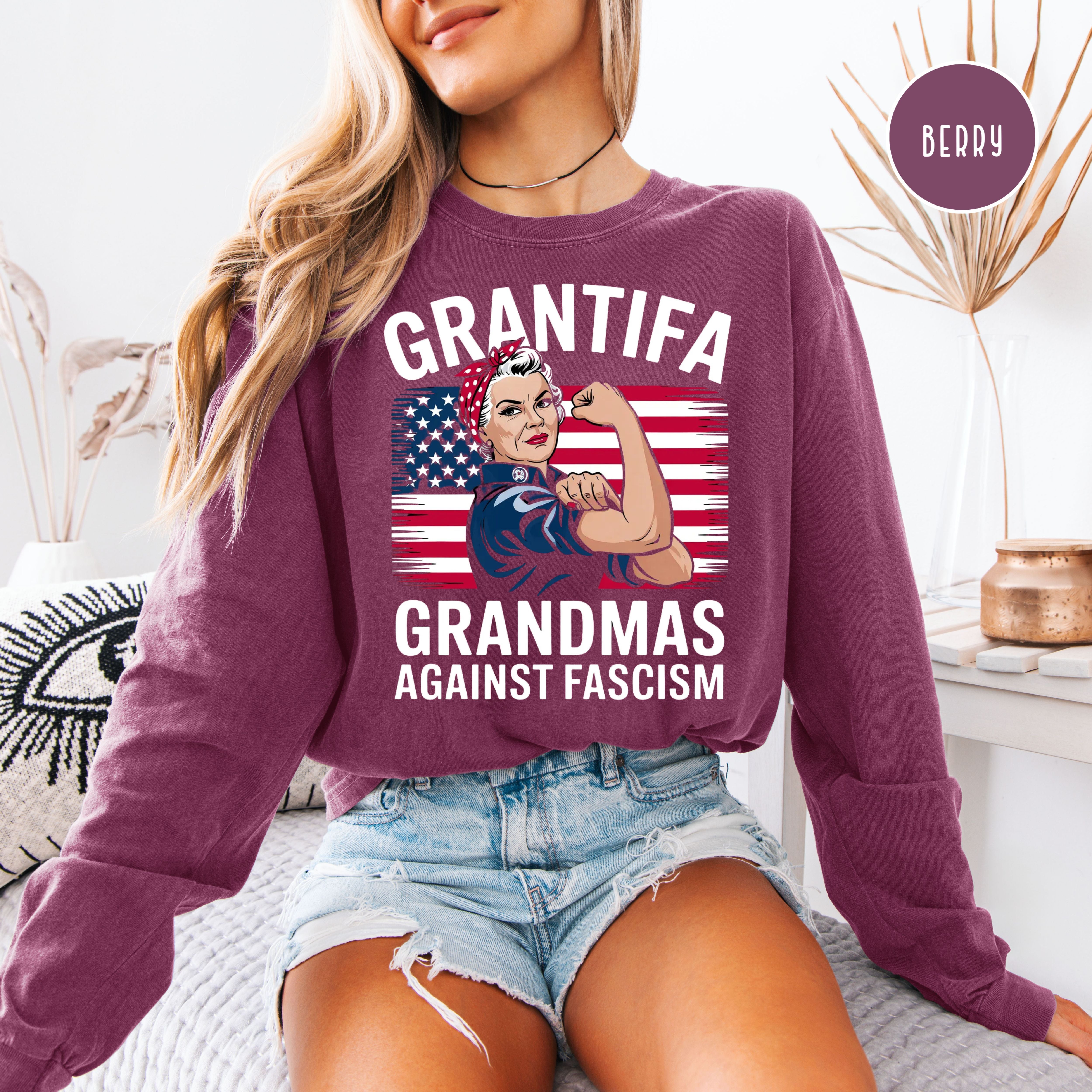 Grantifa Long Sleeve Comfort Colors Rosie the Riveter Grandmas Against Fascism Tee