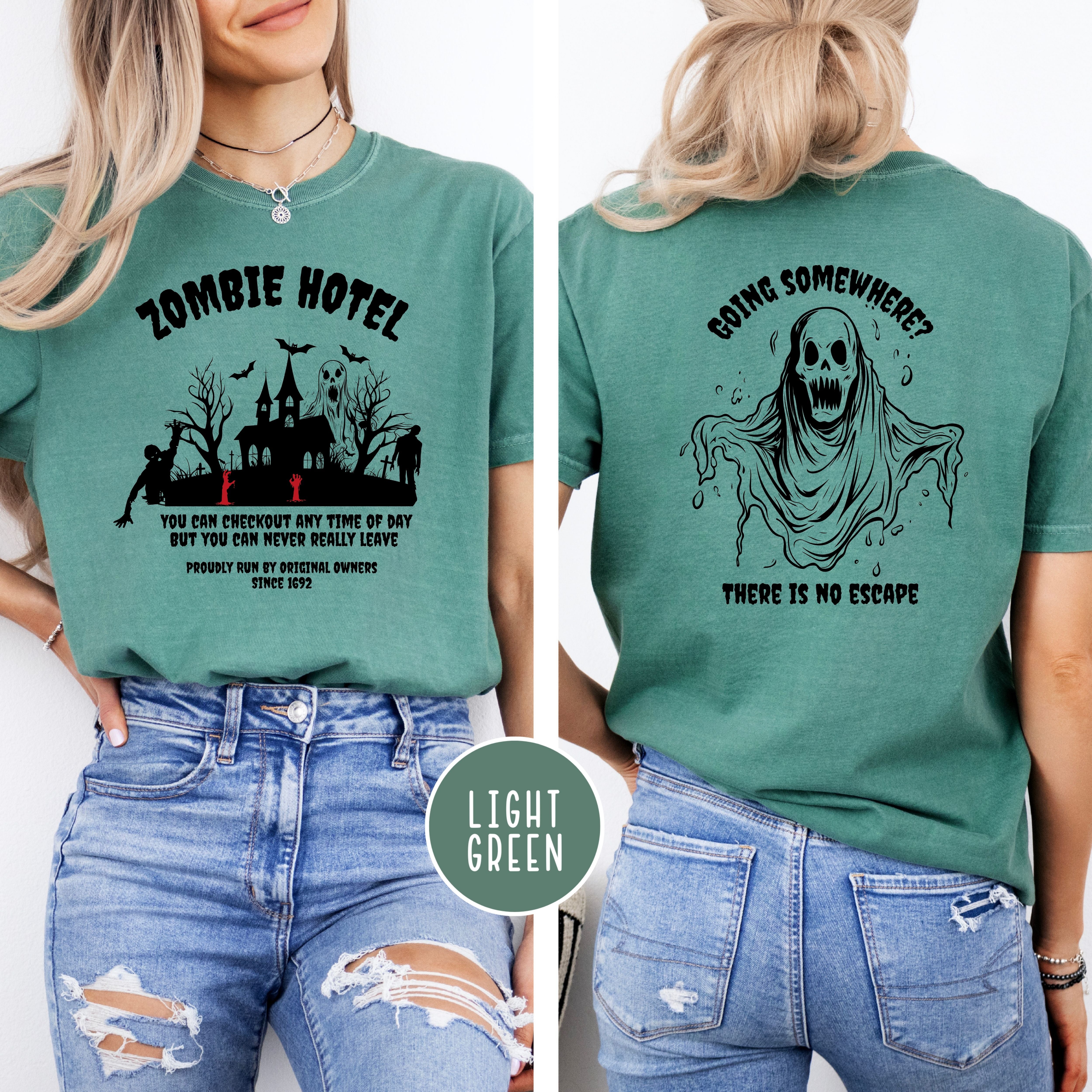 Zombie Halloween Comfort Colors® Tee Design on Front and Back