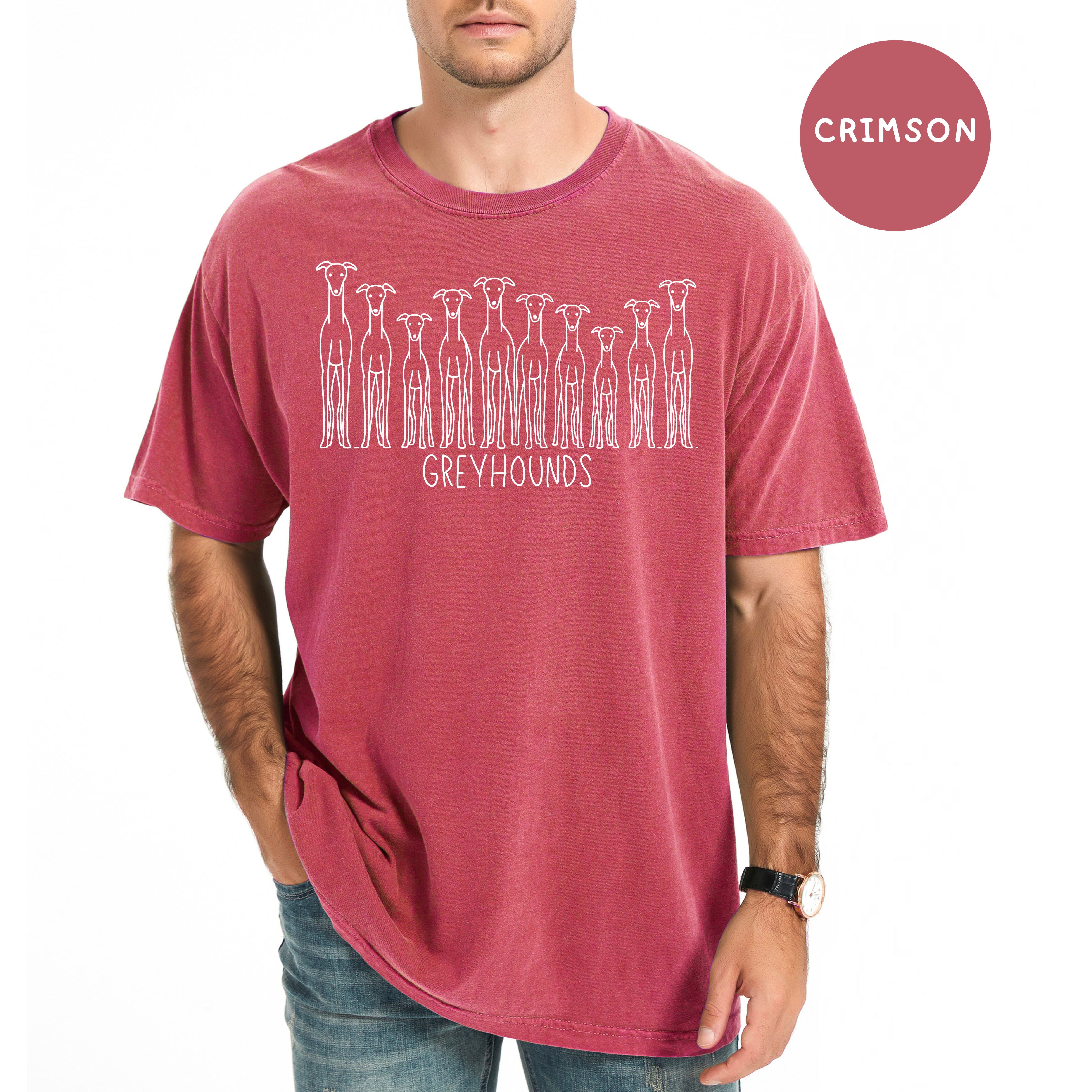 Greyhound Lover Unisex Comfort Colors T-Shirt, Rows of Greyhounds, Dog Lover Shirt, Animal Lover Shirt