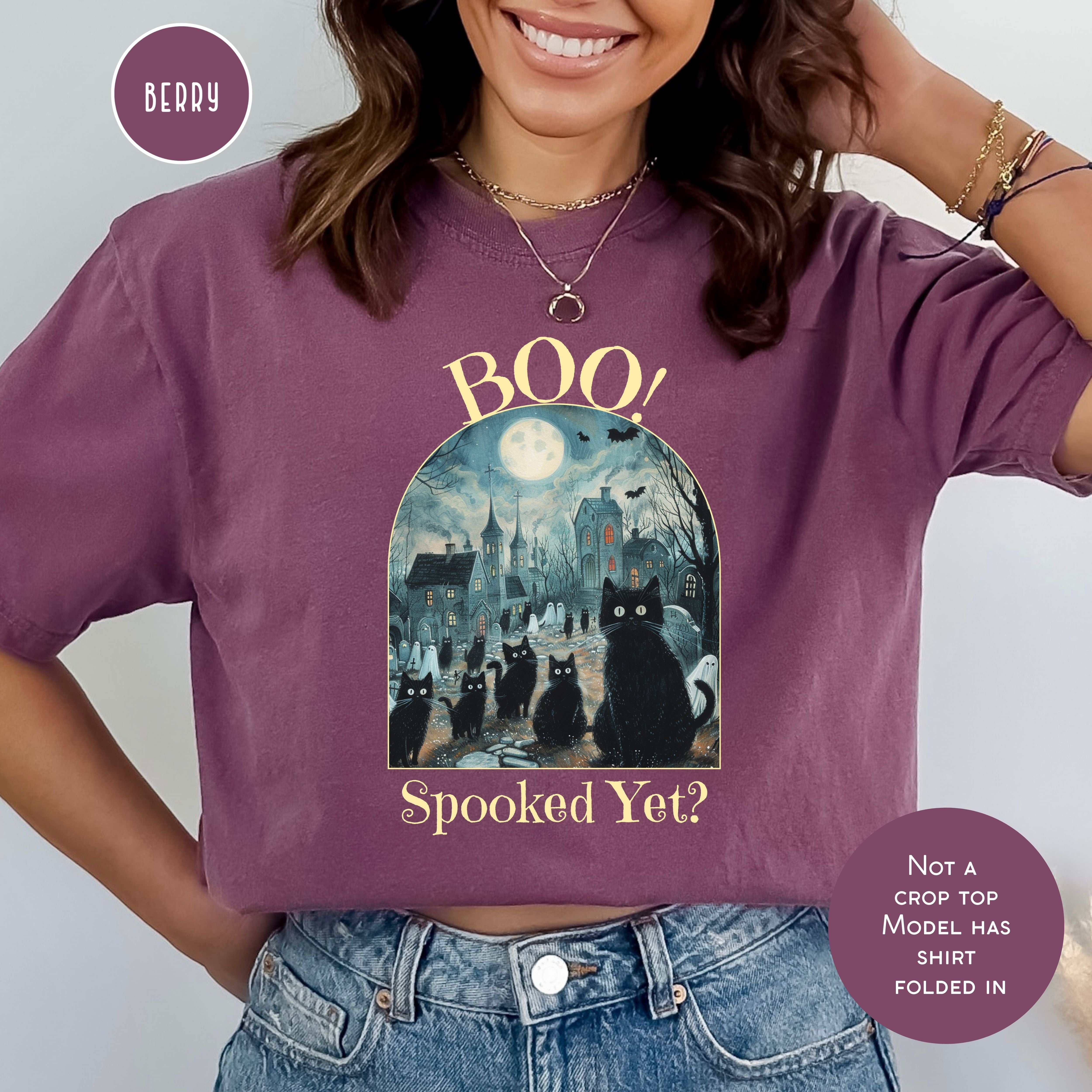 Black Cats and Ghosts in Graveyard Comfort Colors® Tee