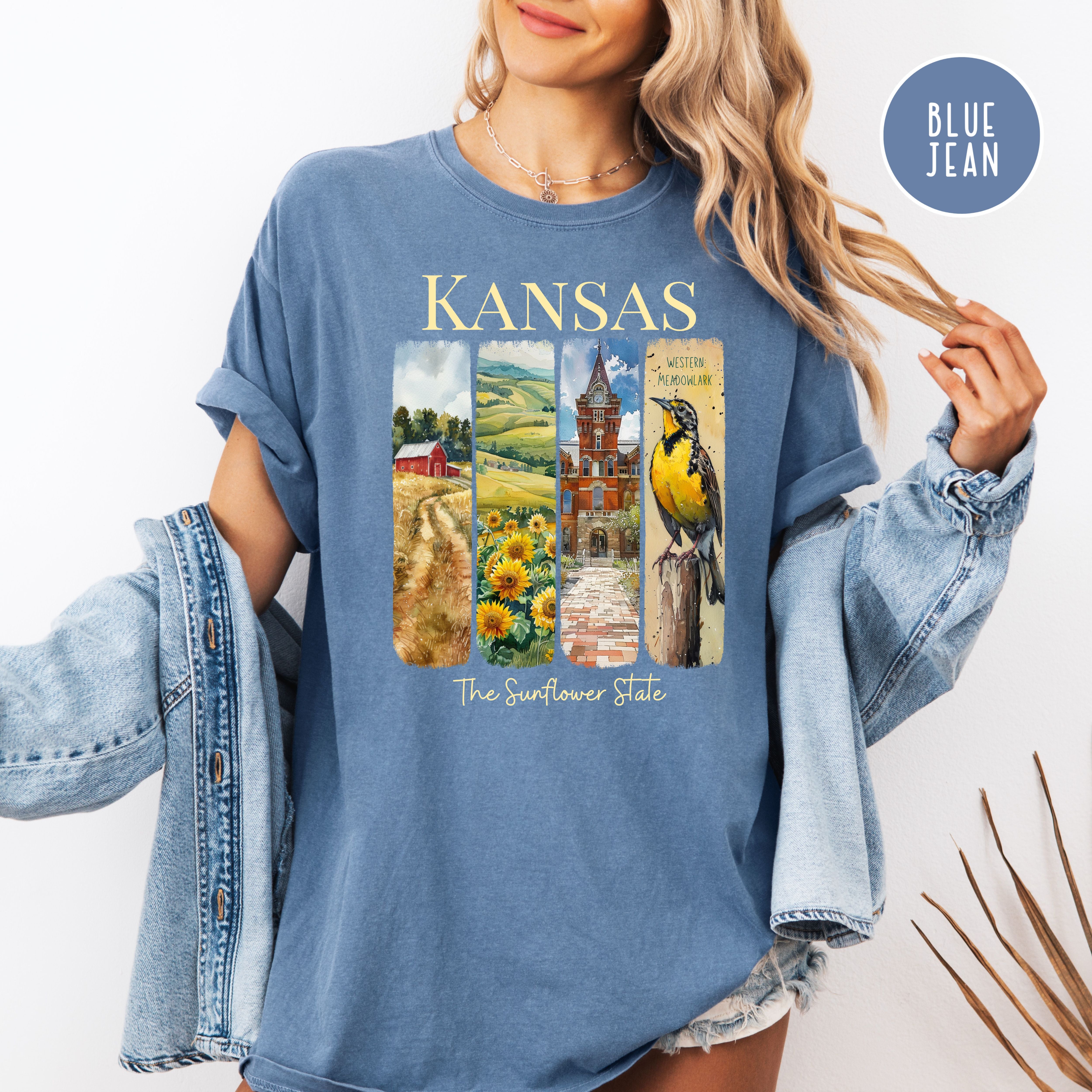Kansas State Comfort Colors T-Shirt, Kansas Vacation Gift Shirt, Kansas Watercolor Gift, Kansas State Bird Shirt, Kansas Travel Gift Shirt