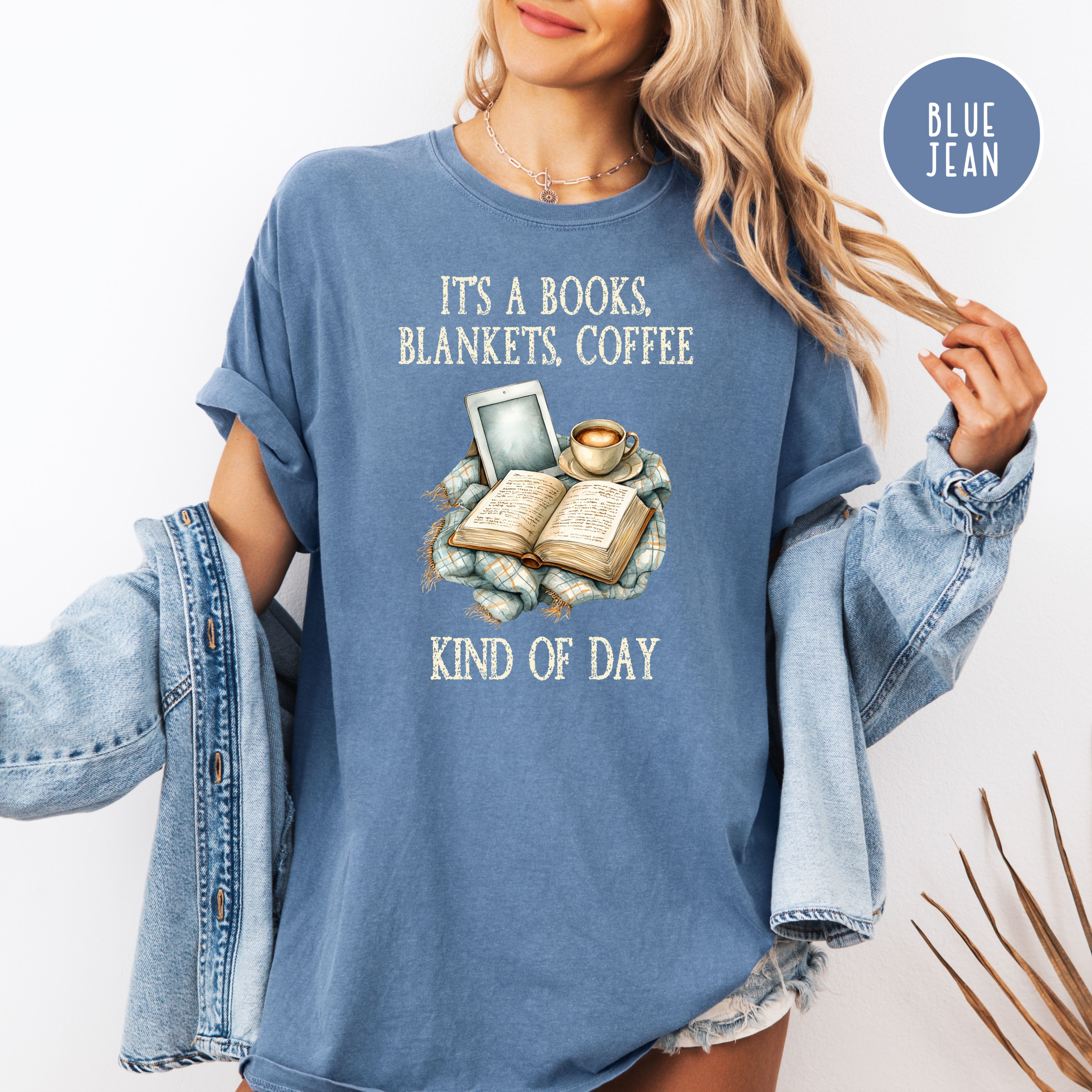 Cozy Coffee Lover Comfort Colors T-Shirt, Rainy Day Shirt, Gift for Book Lovers, Cozy Weather Shirt