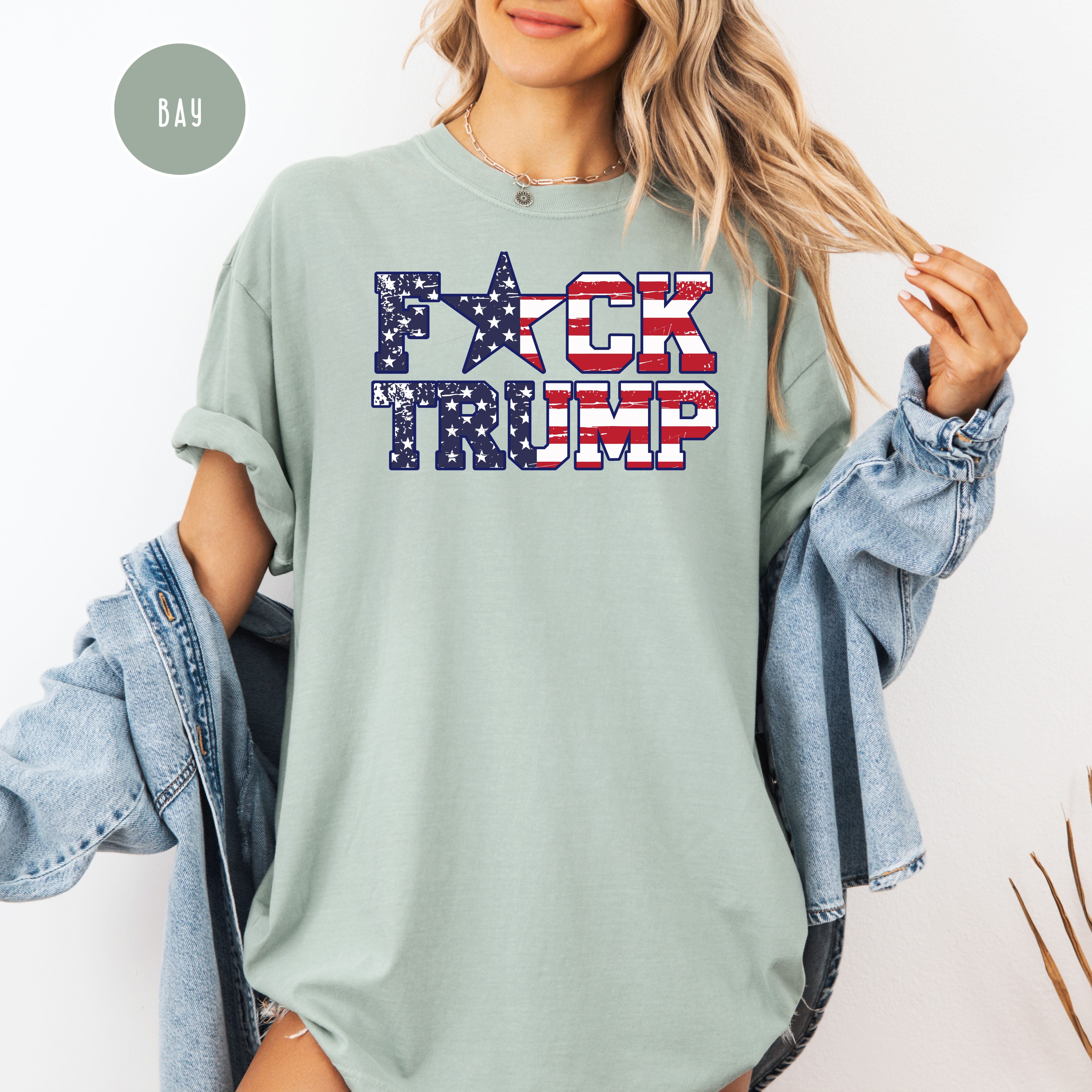 Fuck Trump USA Flag Comfort Colors T-Shirt, Anti Trump Protest Tee Shirt