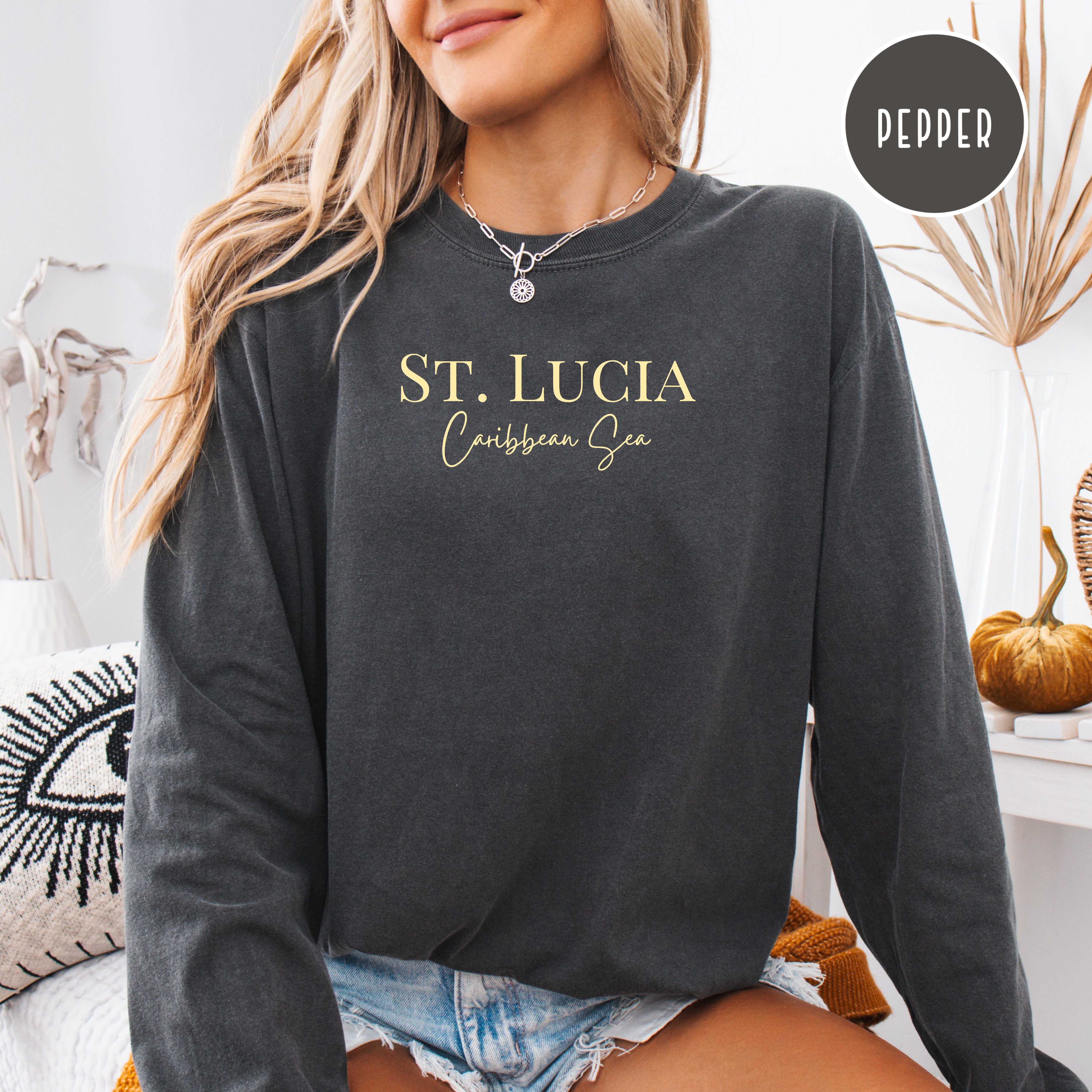Saint Lucia Caribbean Sea Minimalist Style Comfort Colors® Long Sleeve Tee
