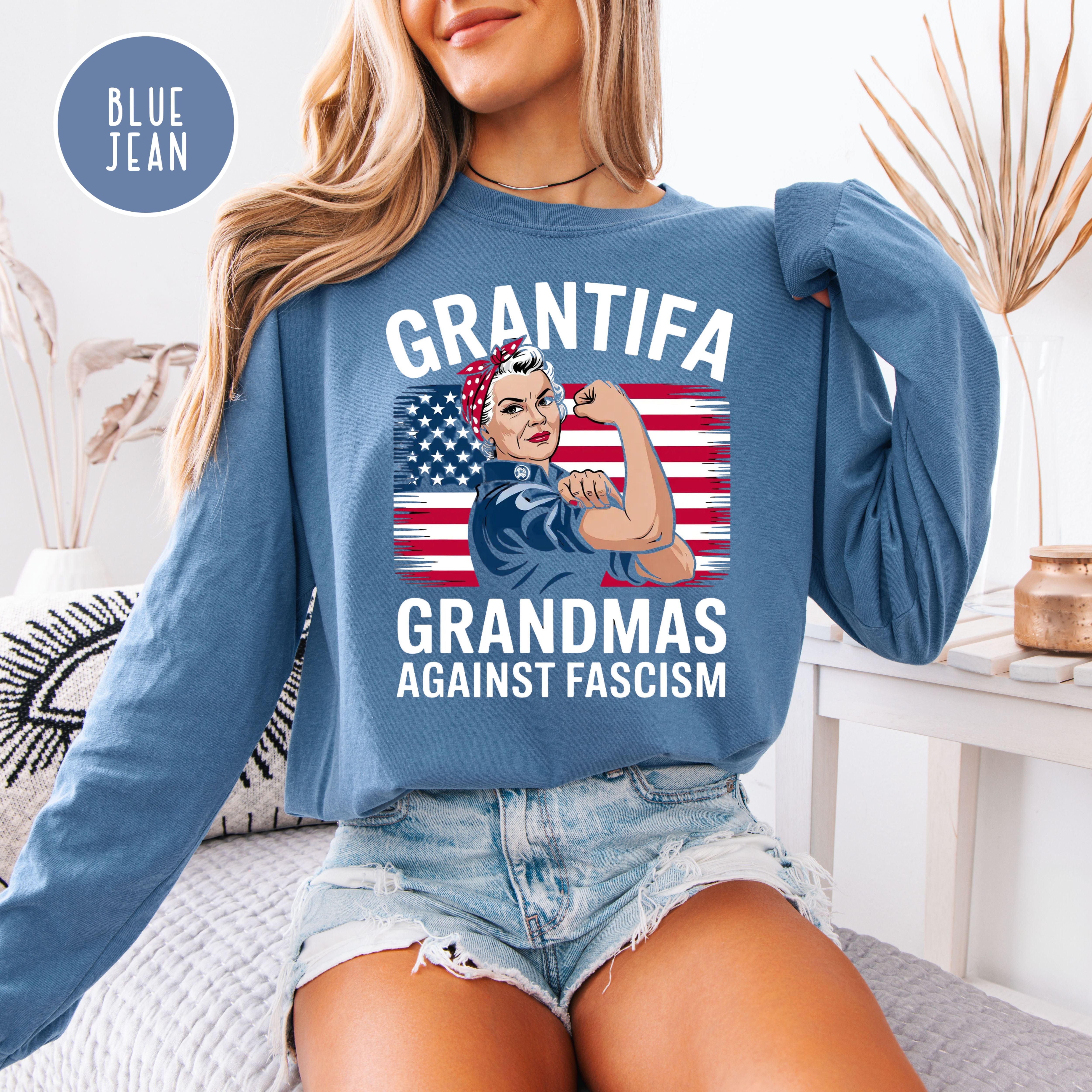 Grantifa Long Sleeve Comfort Colors Rosie the Riveter Grandmas Against Fascism Tee