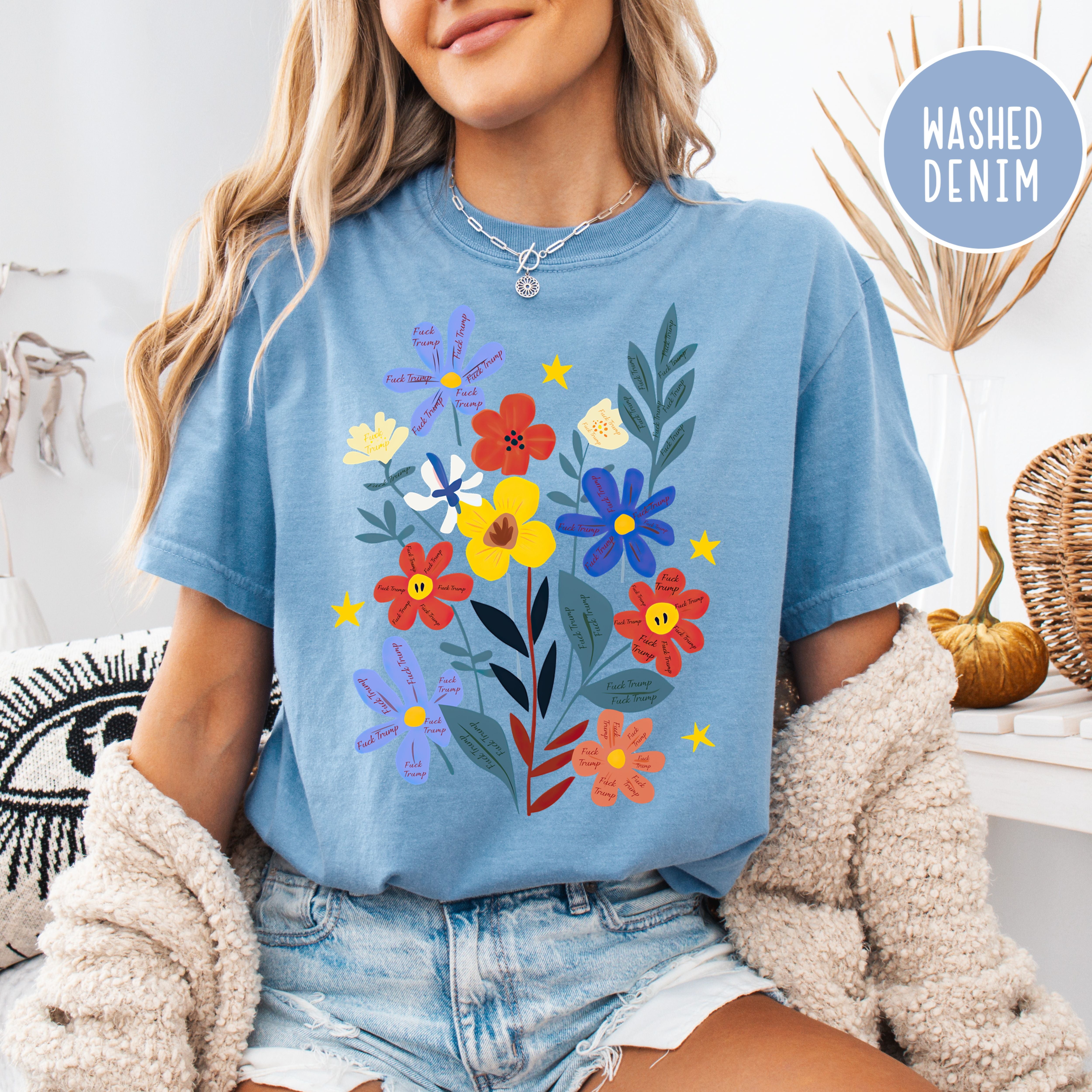 Subtle Fuck Trump Hand Painted Flowers Comfort Colors® Tee