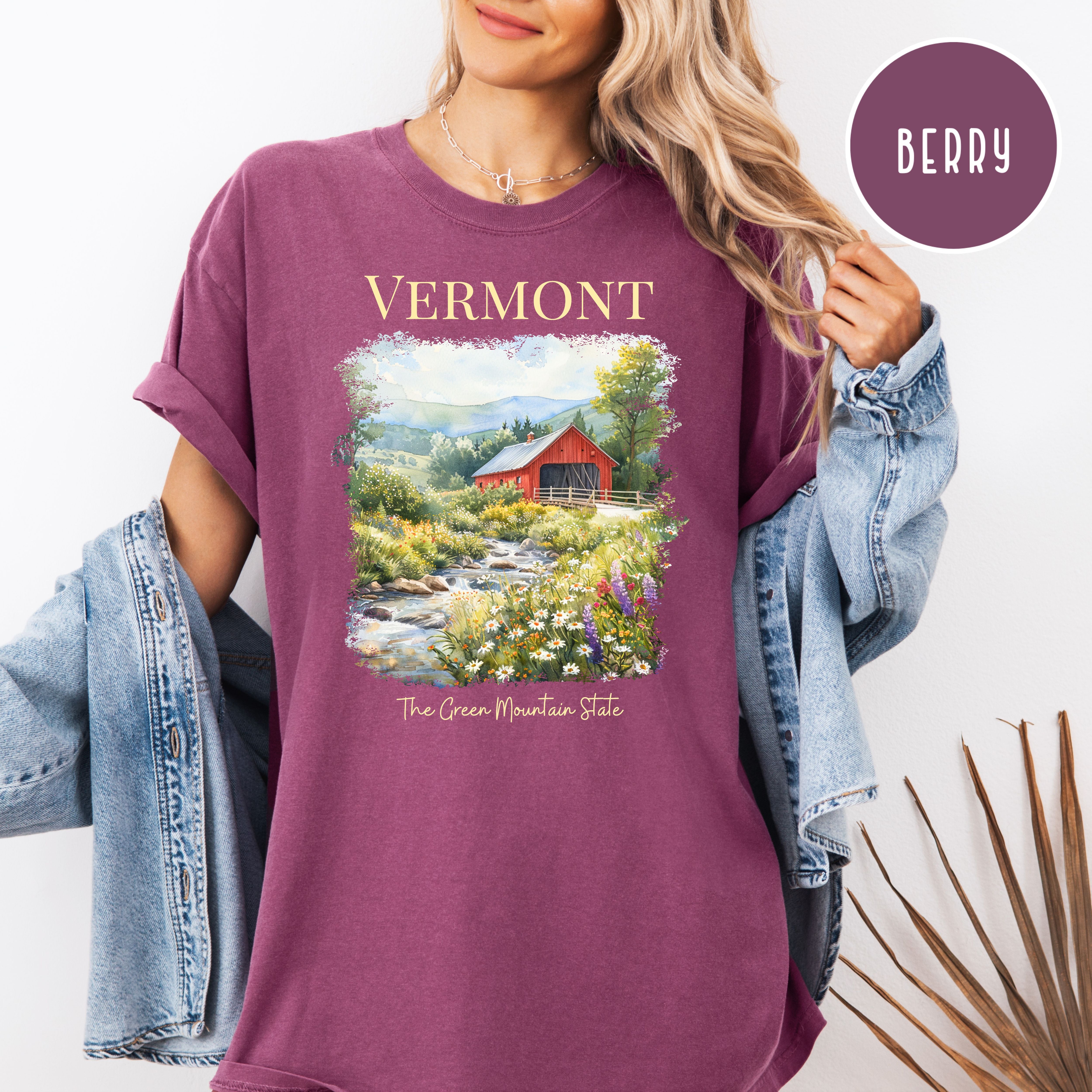 Vermont Covered Bridge Comfort Colors Travel T-Shirt, Vermont Gift Shirt, Vermont Vacation Tee, The Green State Shirt, Vermont Summer Shirt