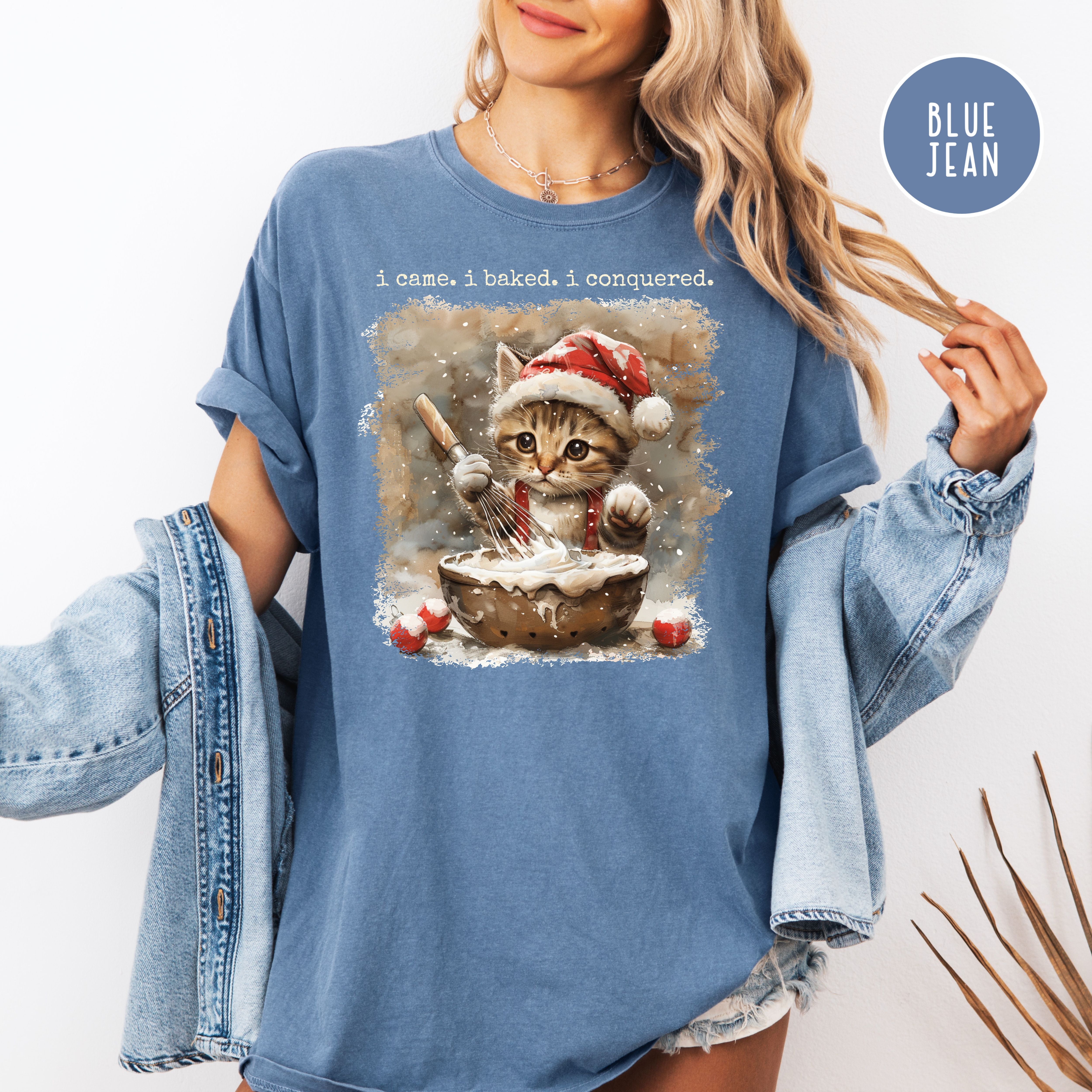 Cat Lover Comfort Colors Baker Christmas Gift Shirt, I Came I Baked I Conquered