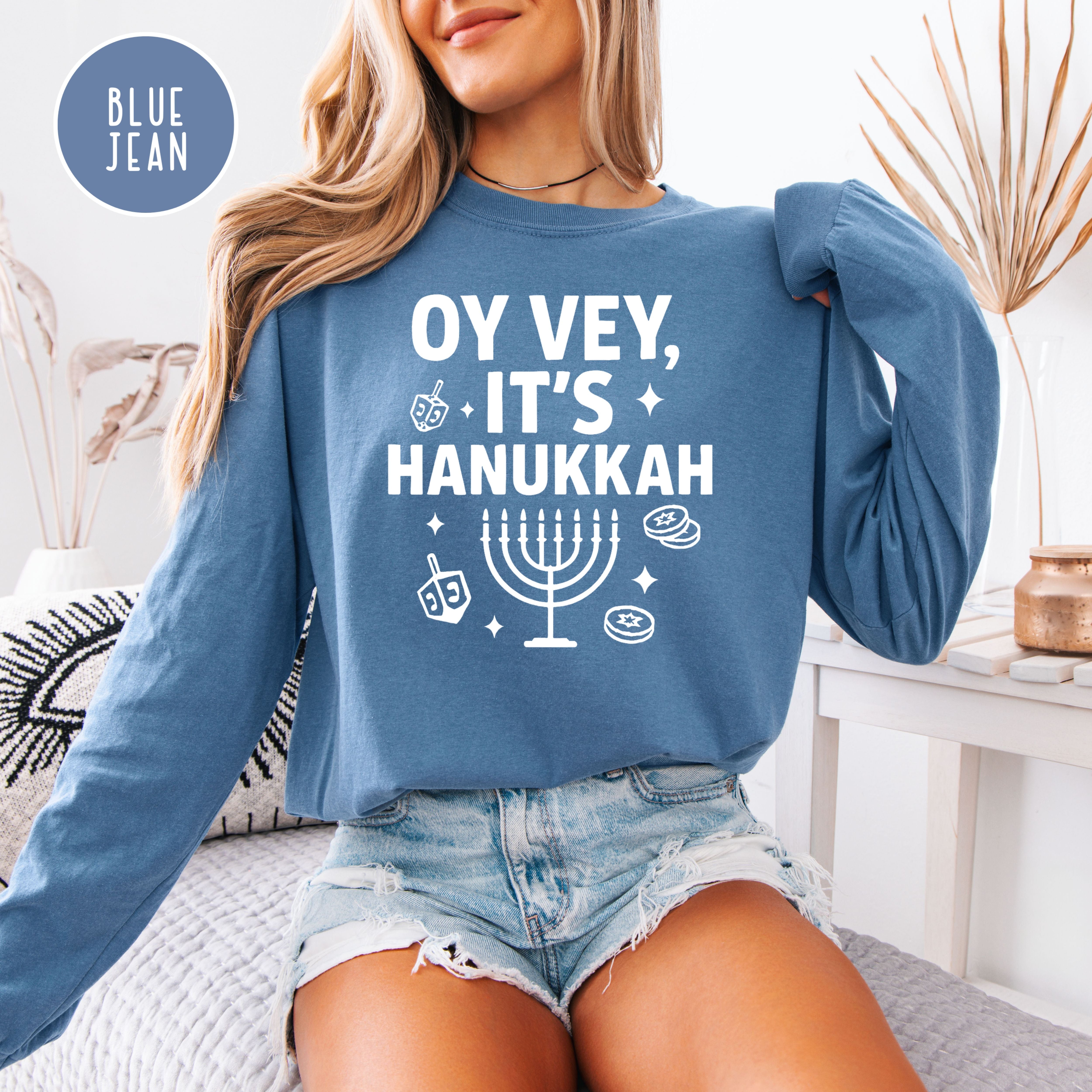Oy Vey It's Hanukkah Comfort Colors Unisex Long Sleeve Tee