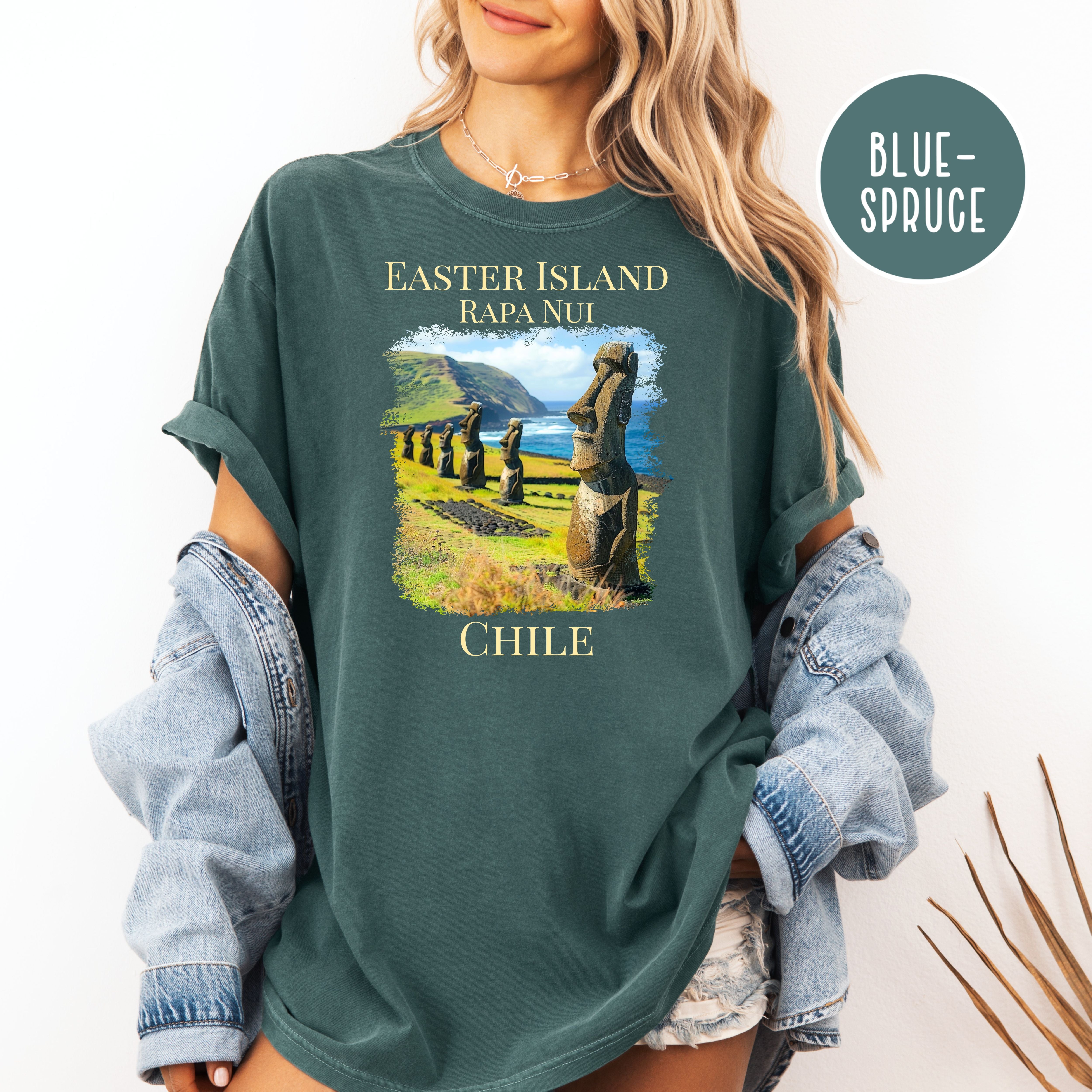 Easter Island Rapa Nui Chile Comfort Colors Tee, Moai Carved Figures