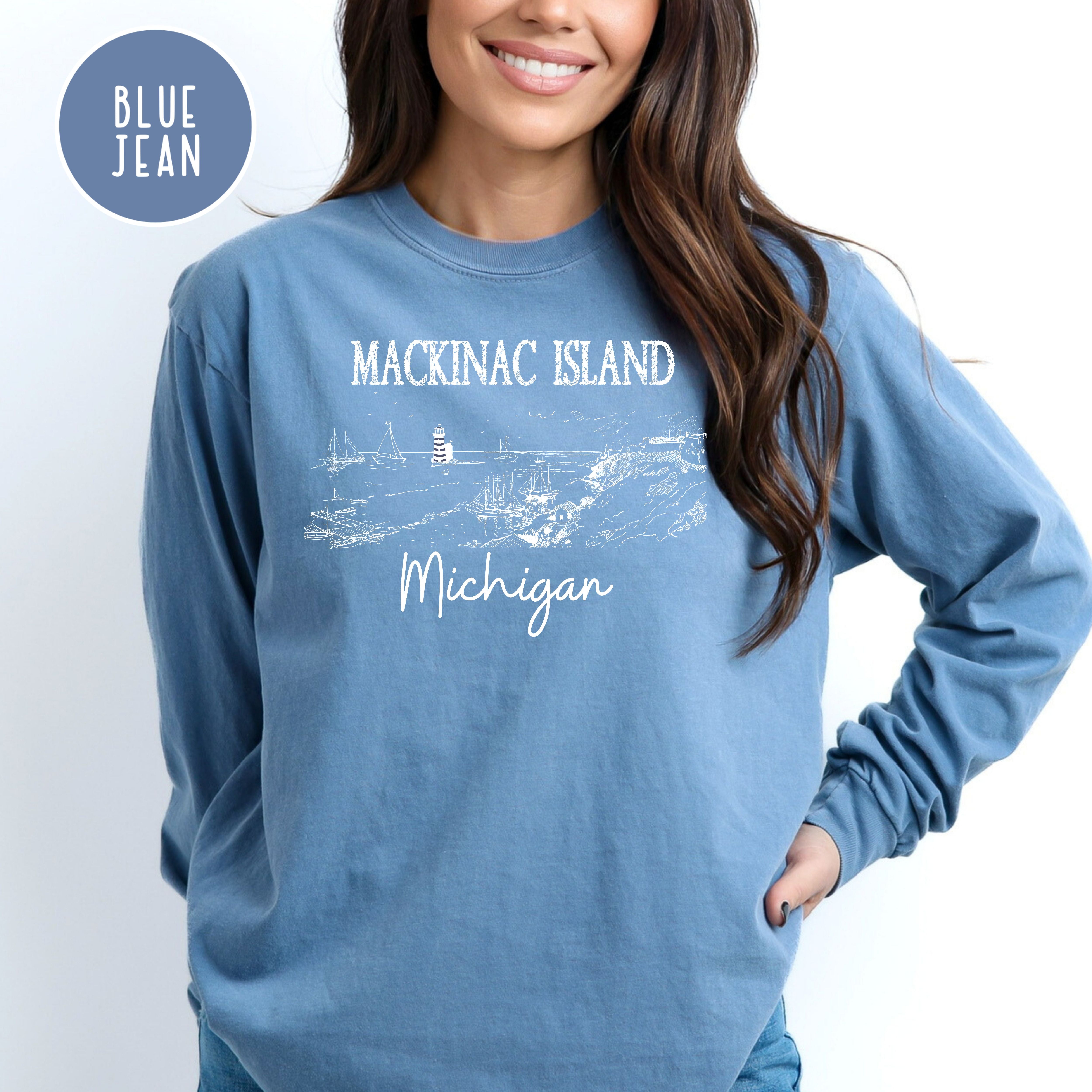 Mackinac Island Michigan Grunge Style Comfort Colors® Long Sleeve Tee