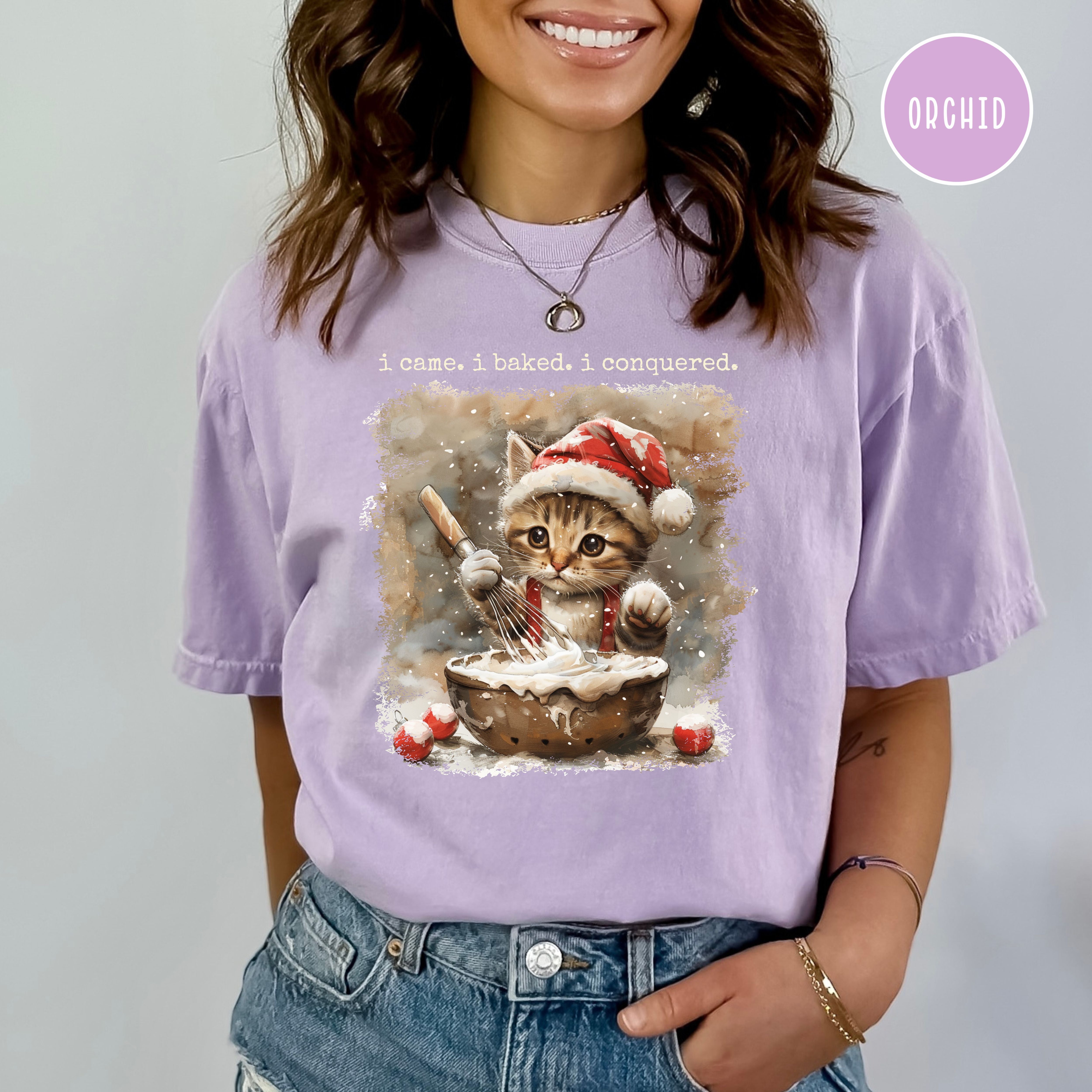 Cat Lover Comfort Colors Baker Christmas Gift Shirt, I Came I Baked I Conquered