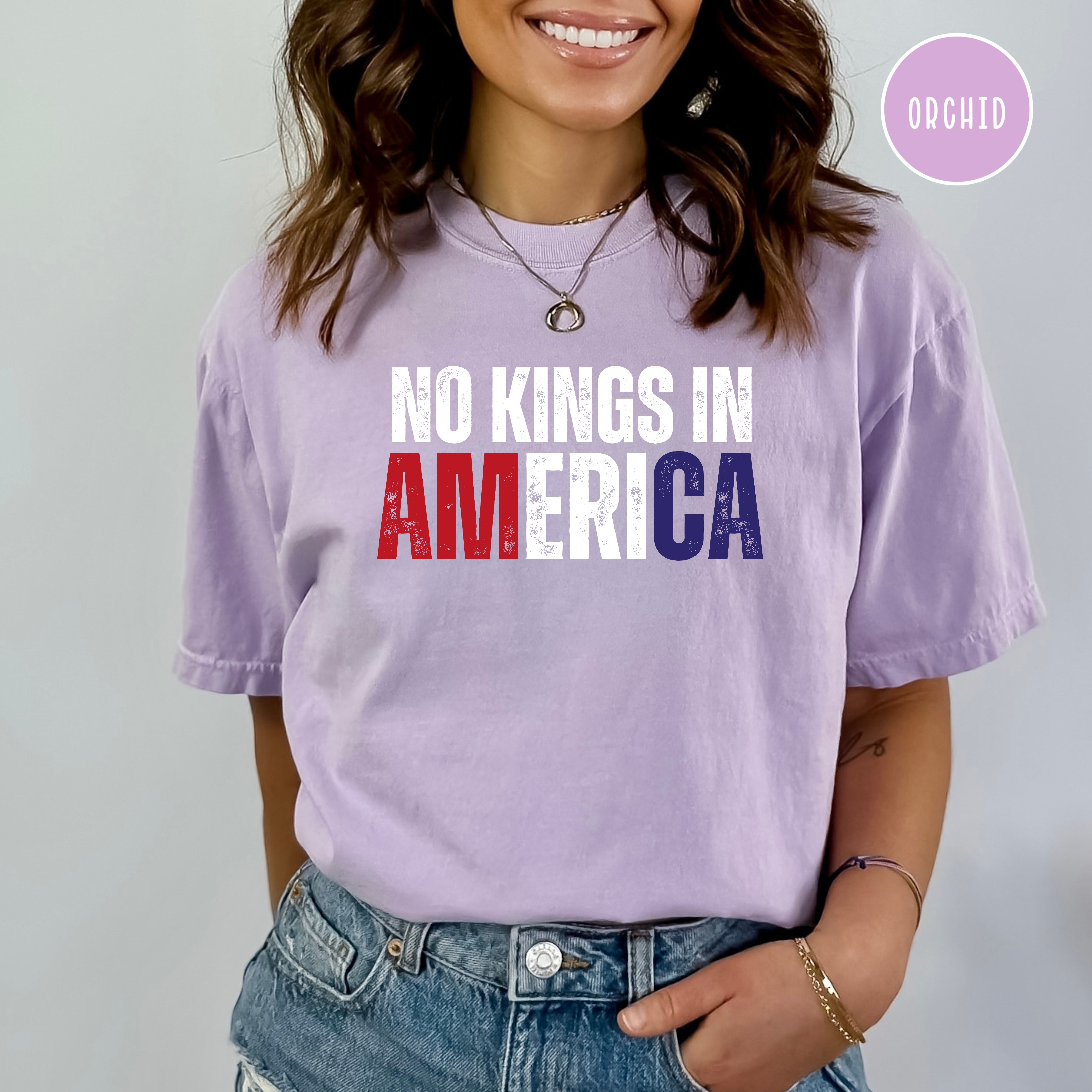 No Kings in America Comfort Colors Red White and Blue America Tee Shirt