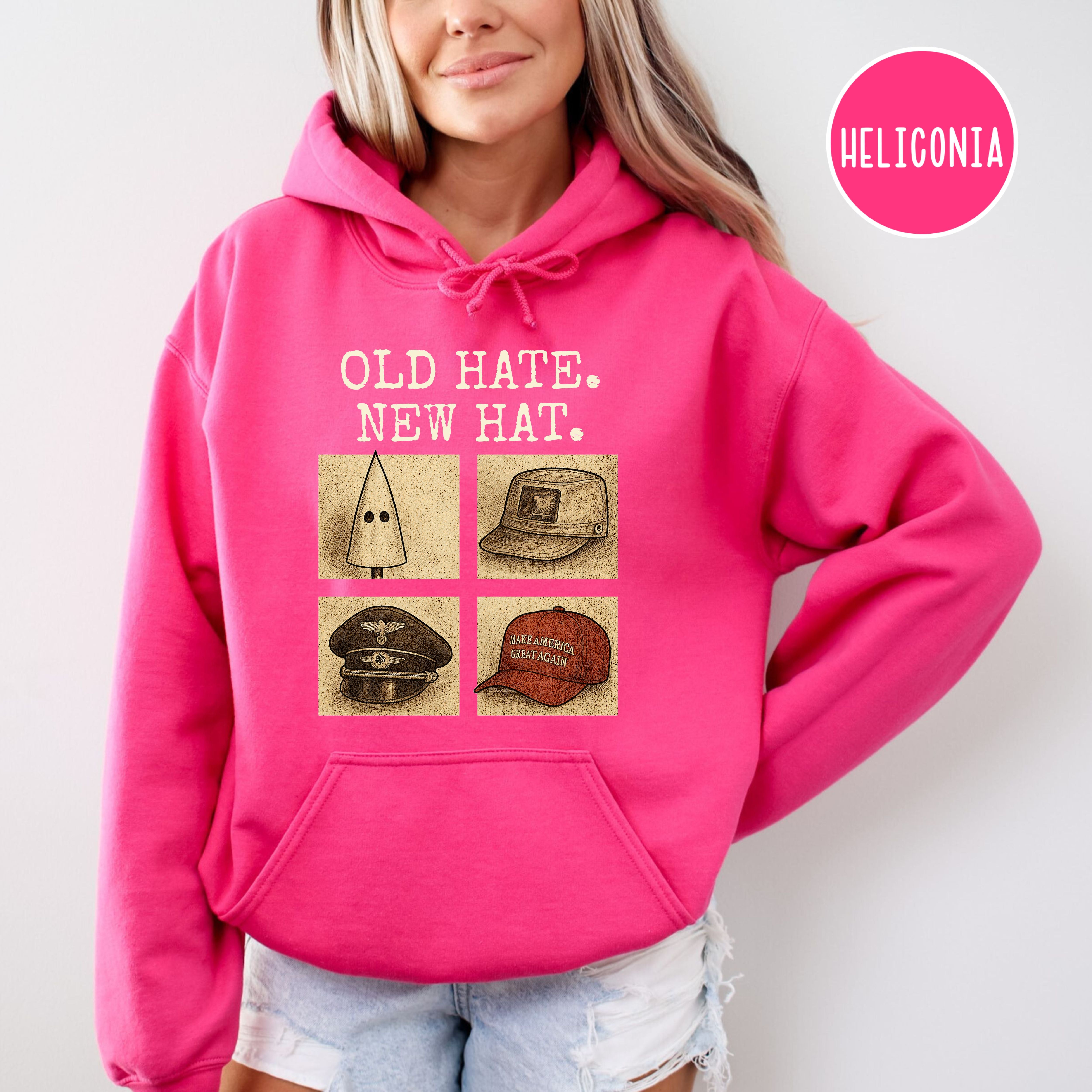 Old Hate New Hat Anti-Trump Protest Unisex Hooded Sweatshirt, Same Shit Different Hat Hoodie