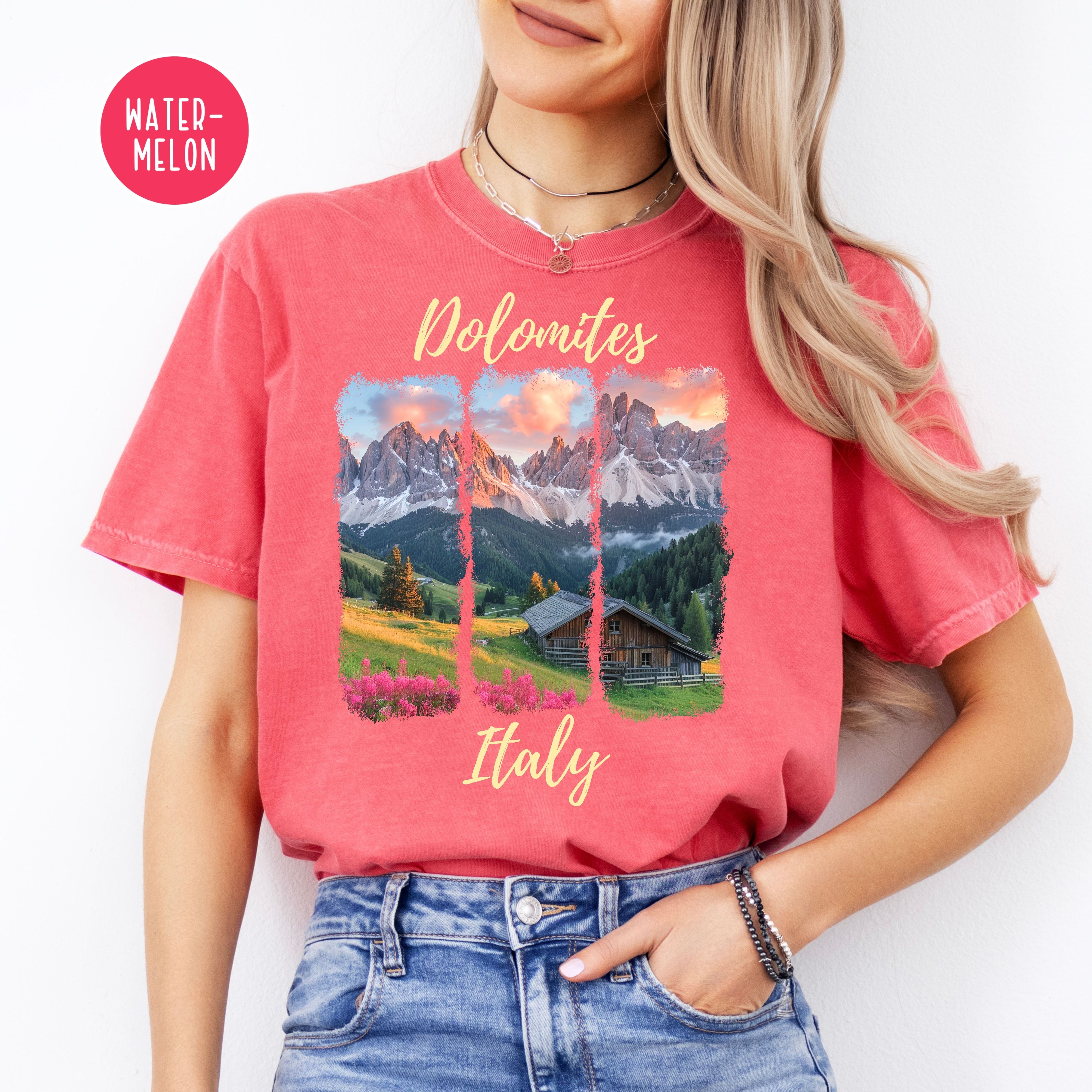 The Dolomites at Sunrise over Italian Village Comfort Colors® Tee