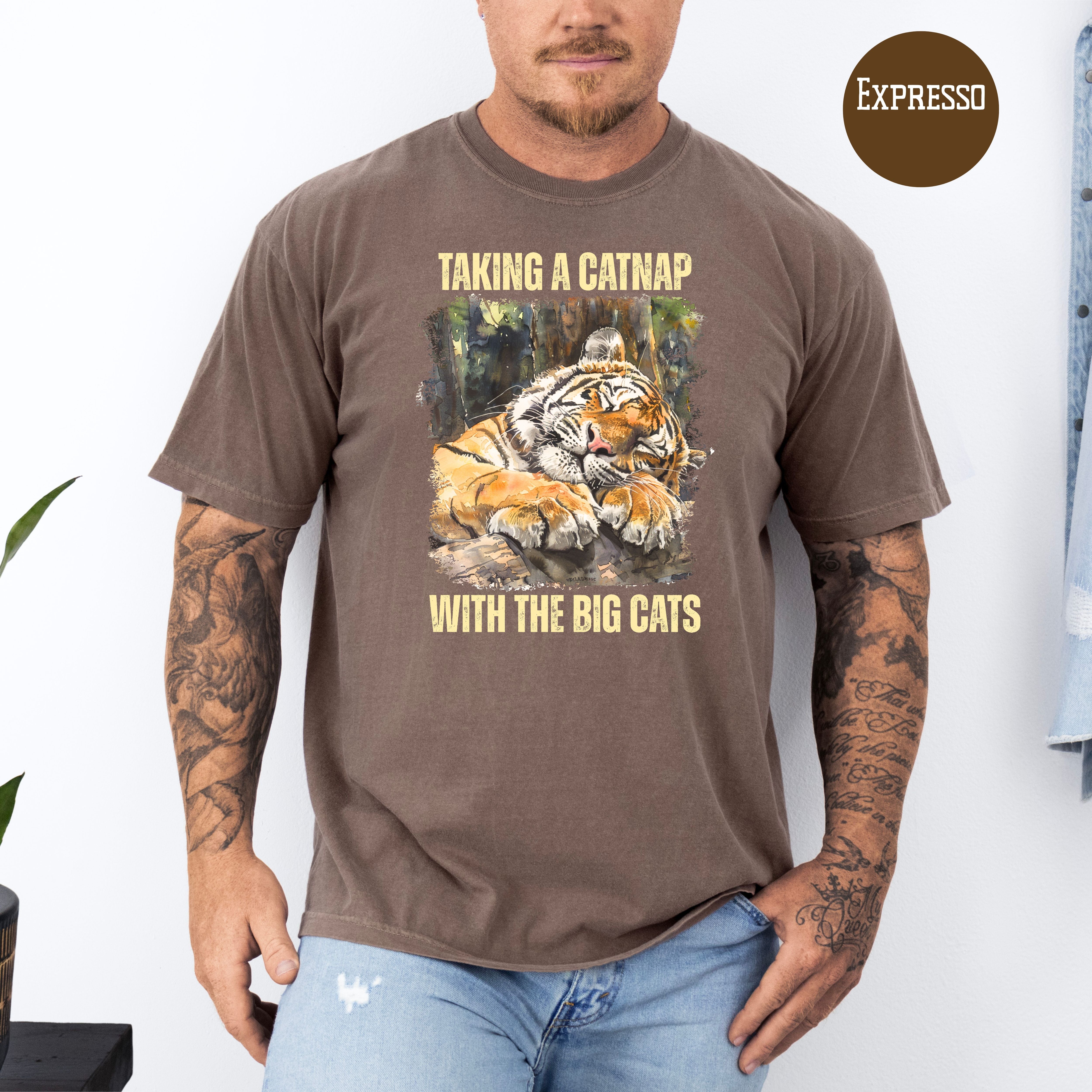 Tiger Lover Unisex Comfort Colors T-Shirt, Funny Tiger At The Zoo Shirt, Tiger Taking a Catnap With The Big Cats