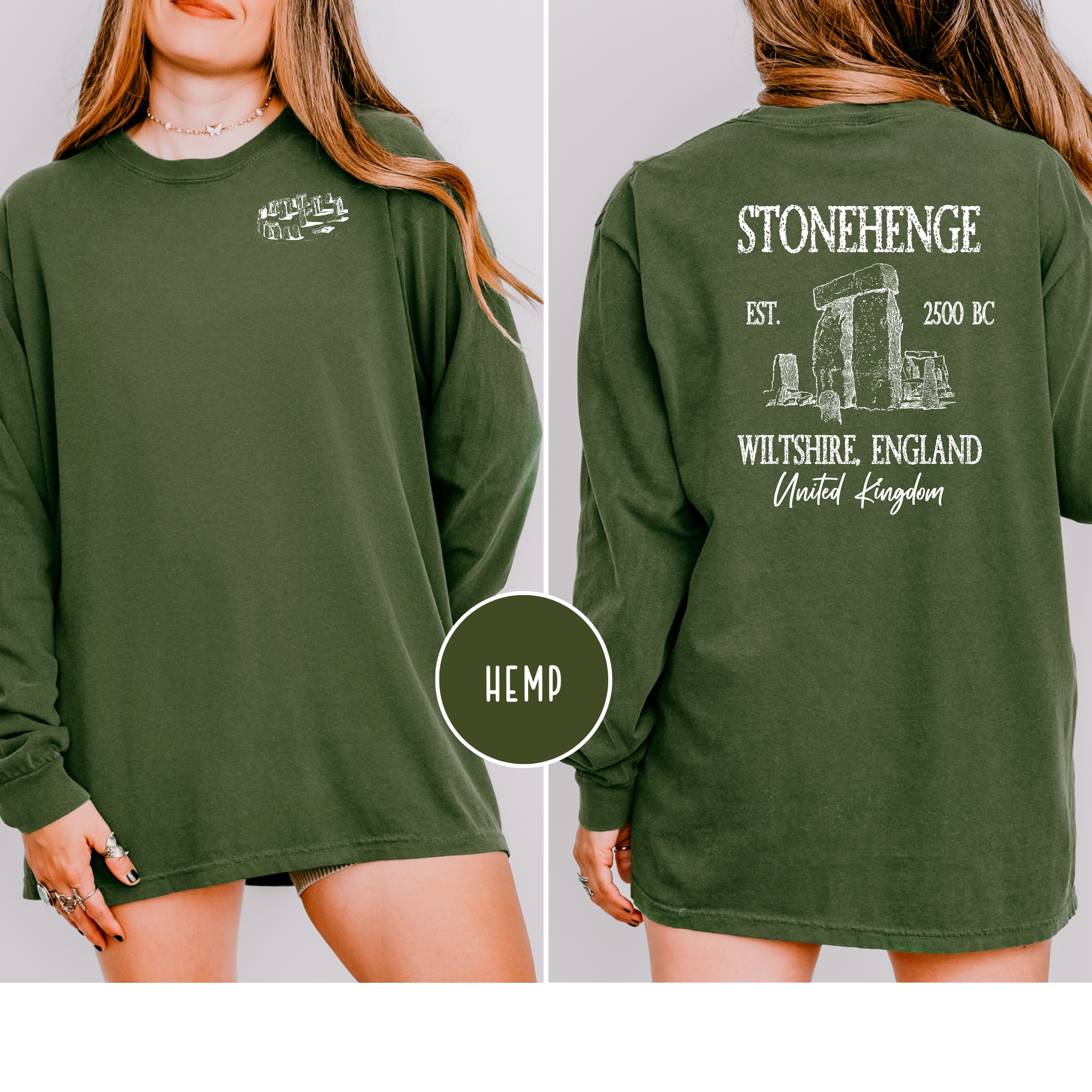 Stonehenge England Grunge Comfort Colors Long Sleeve Tee Design Front & Back