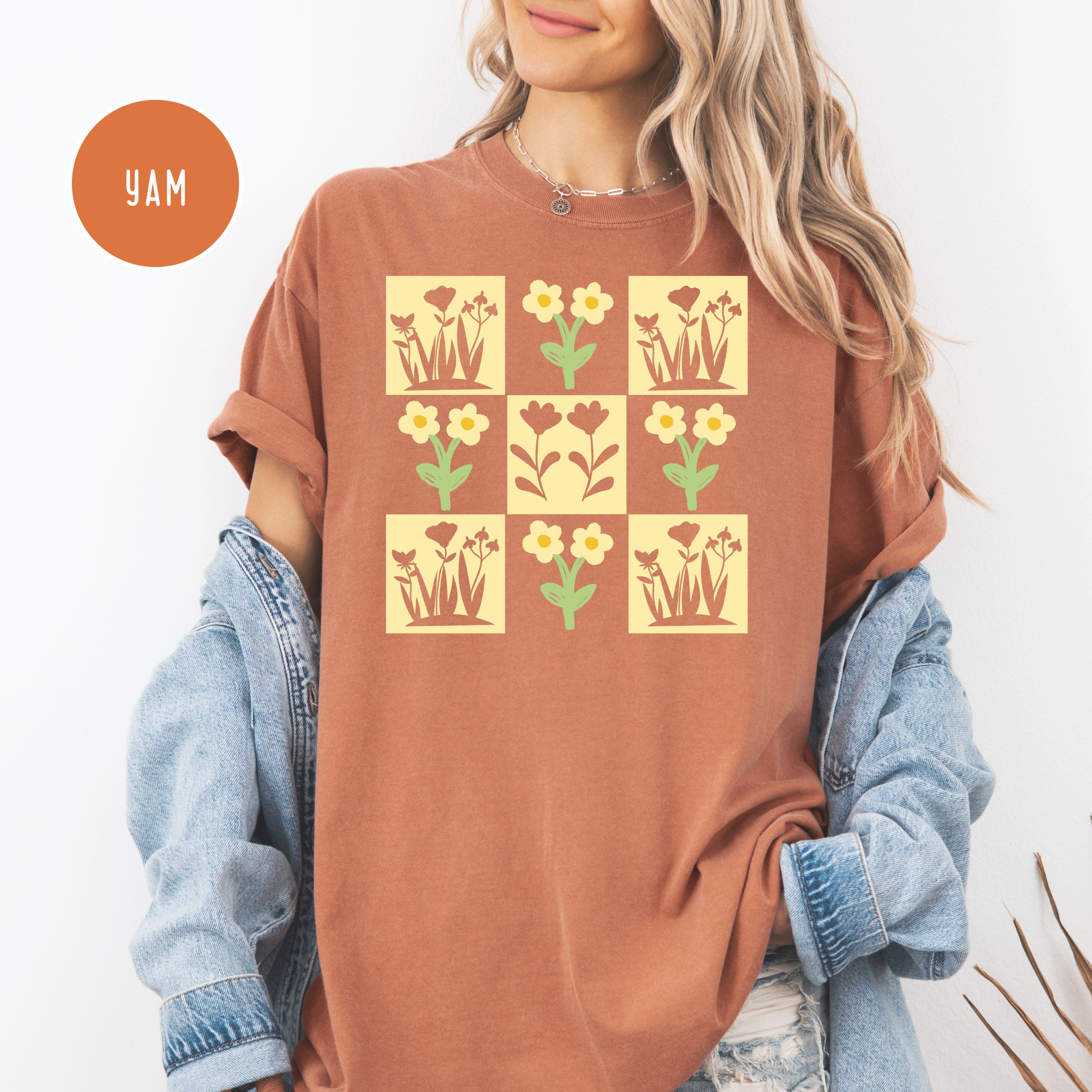 Flower Lover Gift Shirt, Flower Checkerboard Grid Comfort Colors Gift for Garden Lover