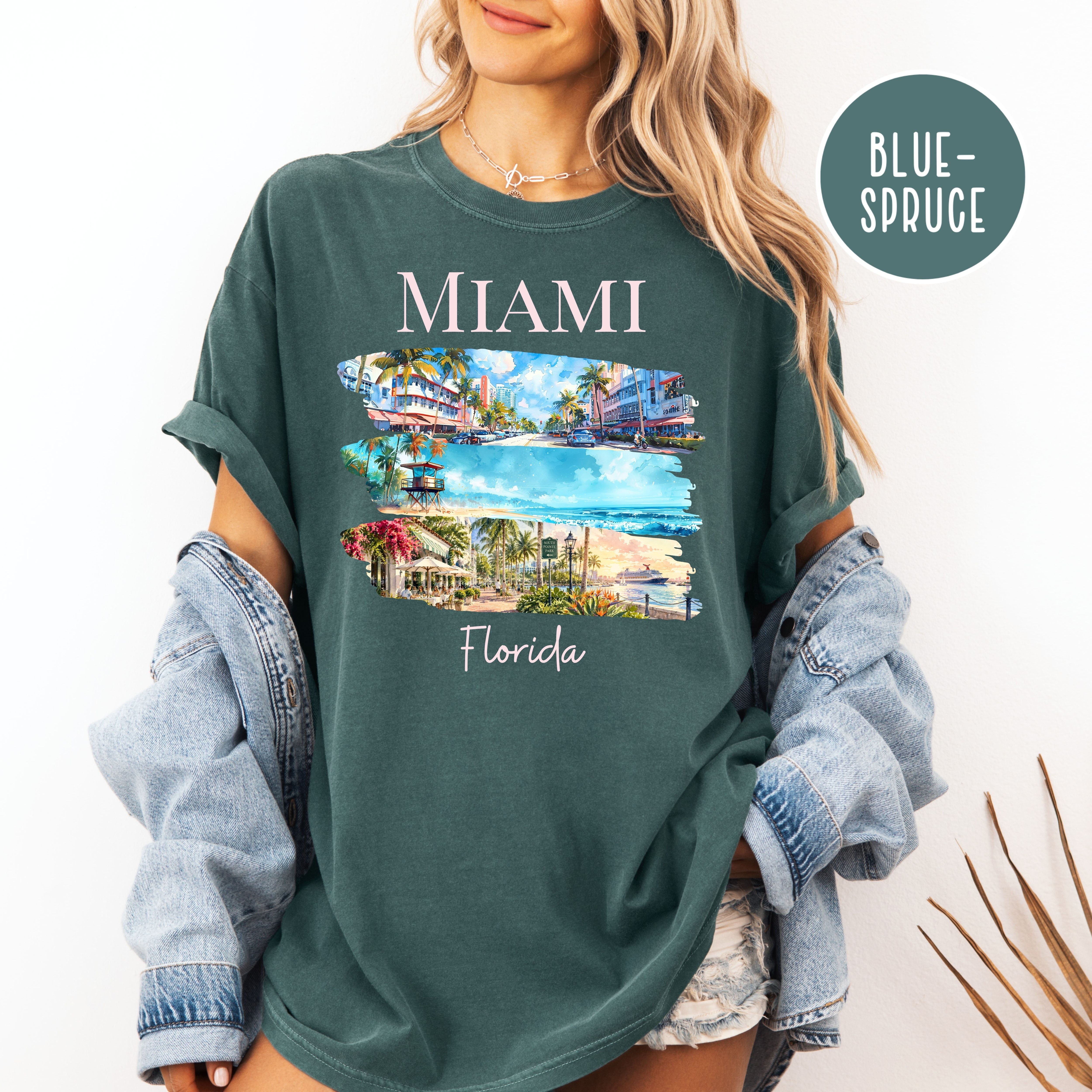Miami Florida Comfort Colors Vacation T-Shirt, Miami Travel Gift, Miami Trip Shirt, Miami Watercolor Shirt, Miami Art Deco, SoFi Miami Shirt