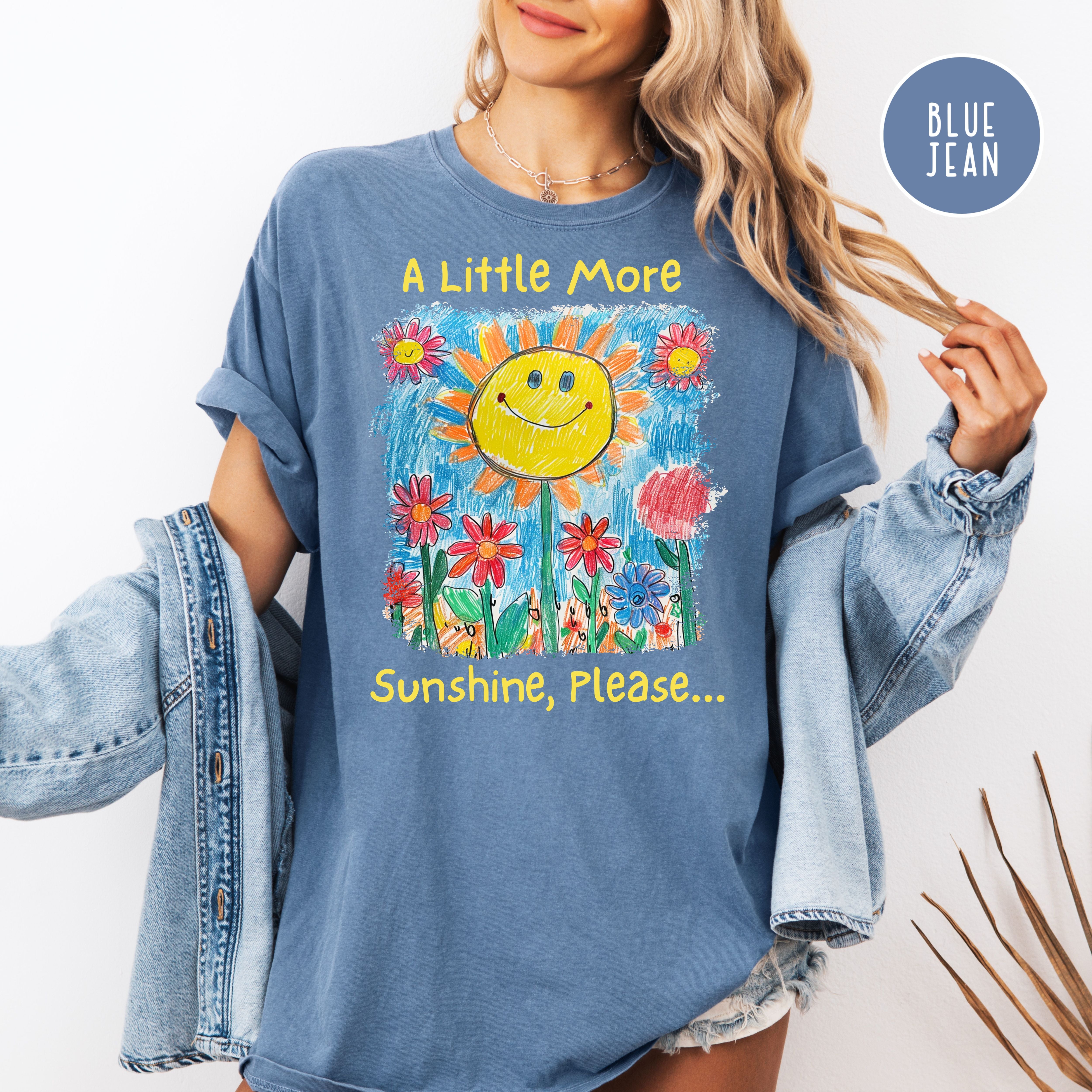 A Little More Sunset Please Comfort Colors Happy Tee Shirt, Positivity Shirt, Joyful Gift Shirt, Sunshine and Flowers Drawing Summer Tee