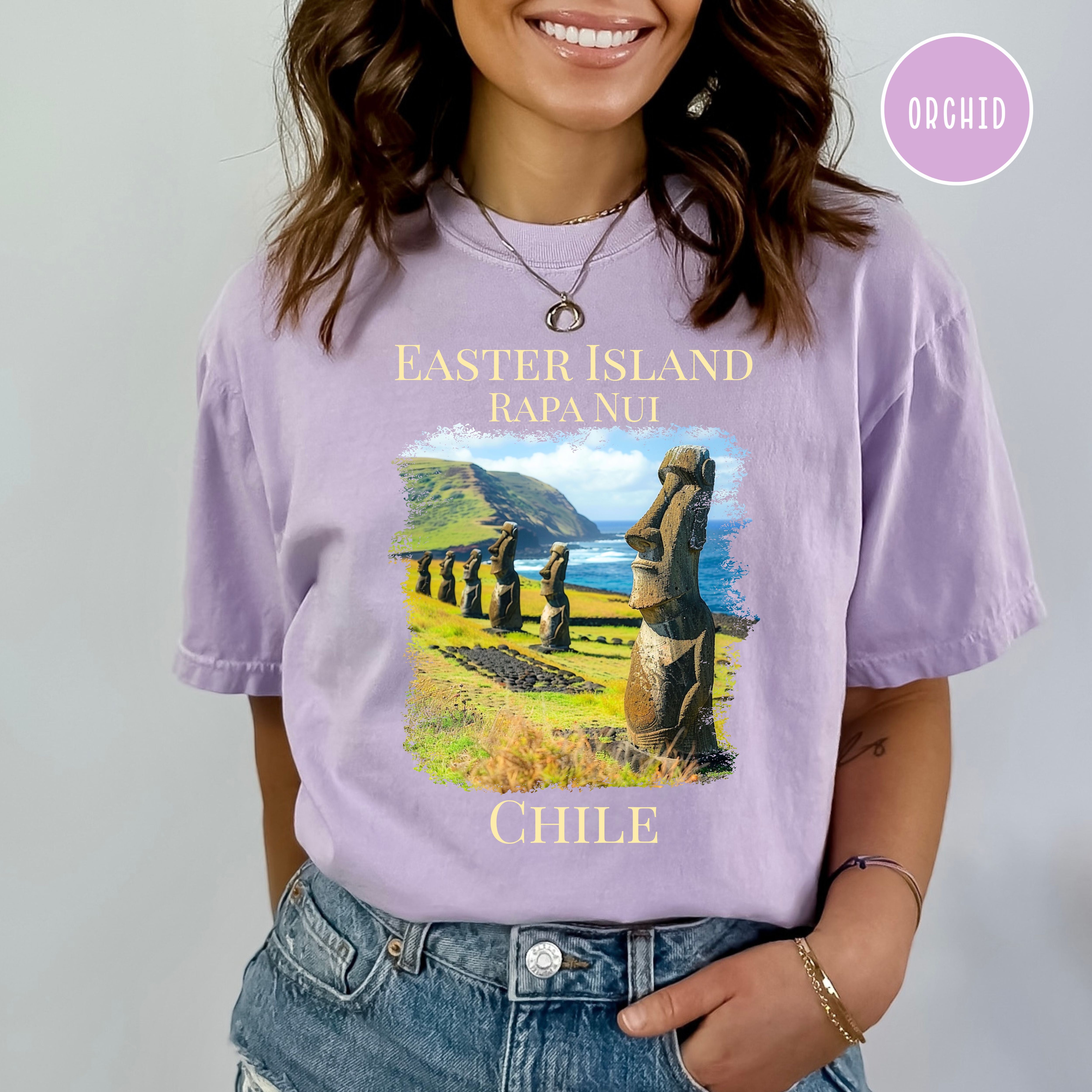Easter Island Rapa Nui Chile Comfort Colors Tee, Moai Carved Figures