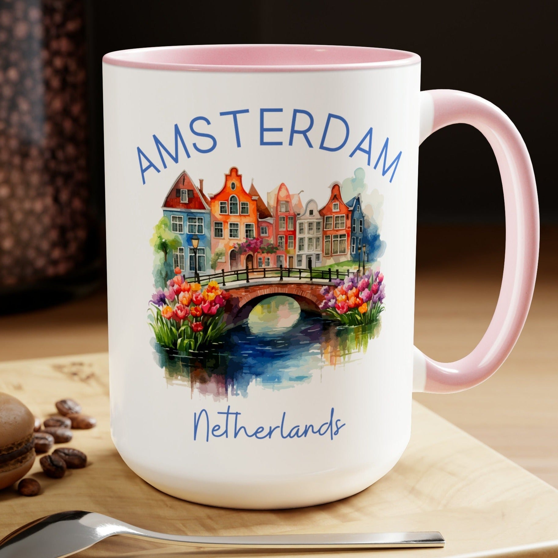 Amsterdam Netherlands 15oz Large 2-Tone Coffee Mug DESIGN FRONT & BACK