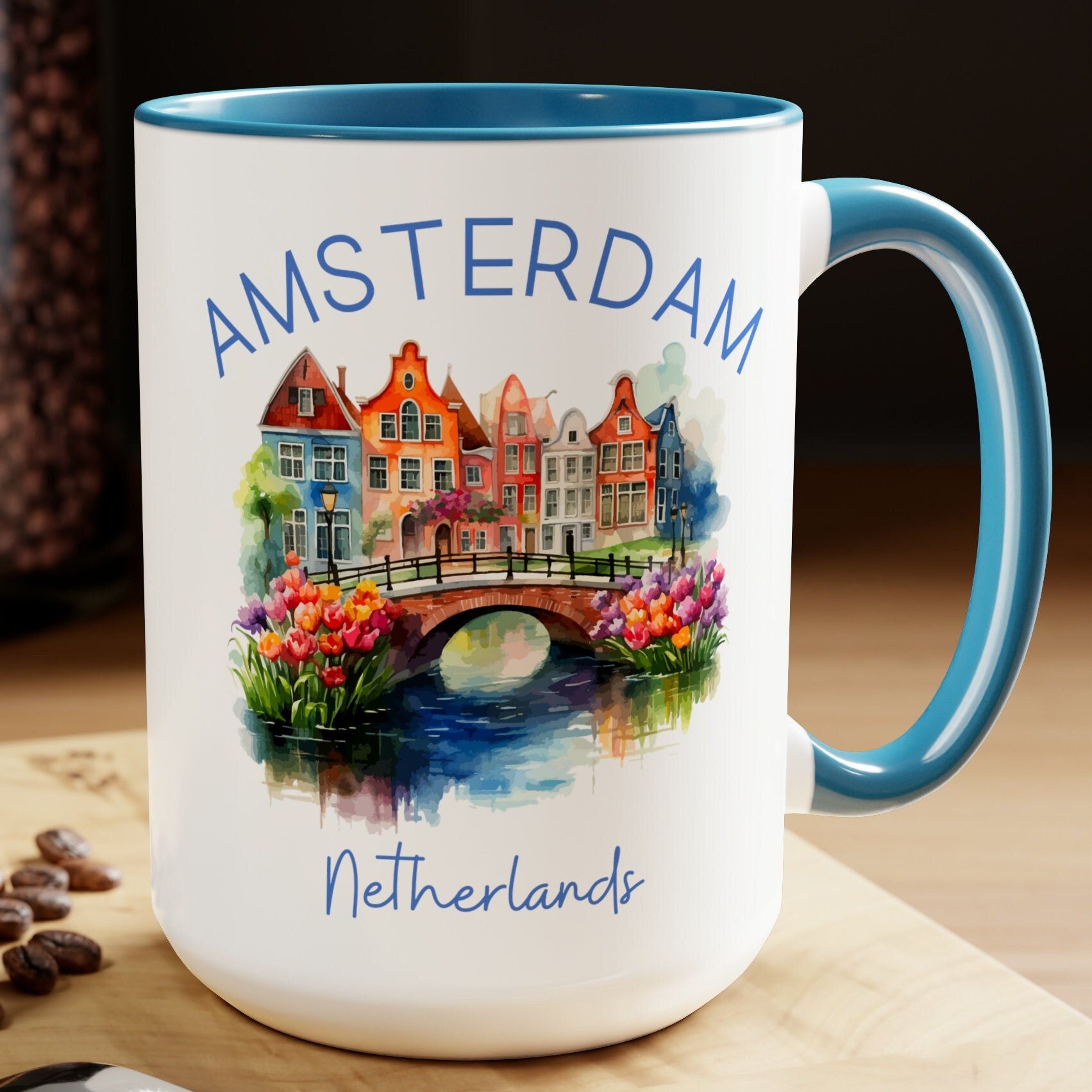 Amsterdam Netherlands 15oz Large 2-Tone Coffee Mug DESIGN FRONT & BACK