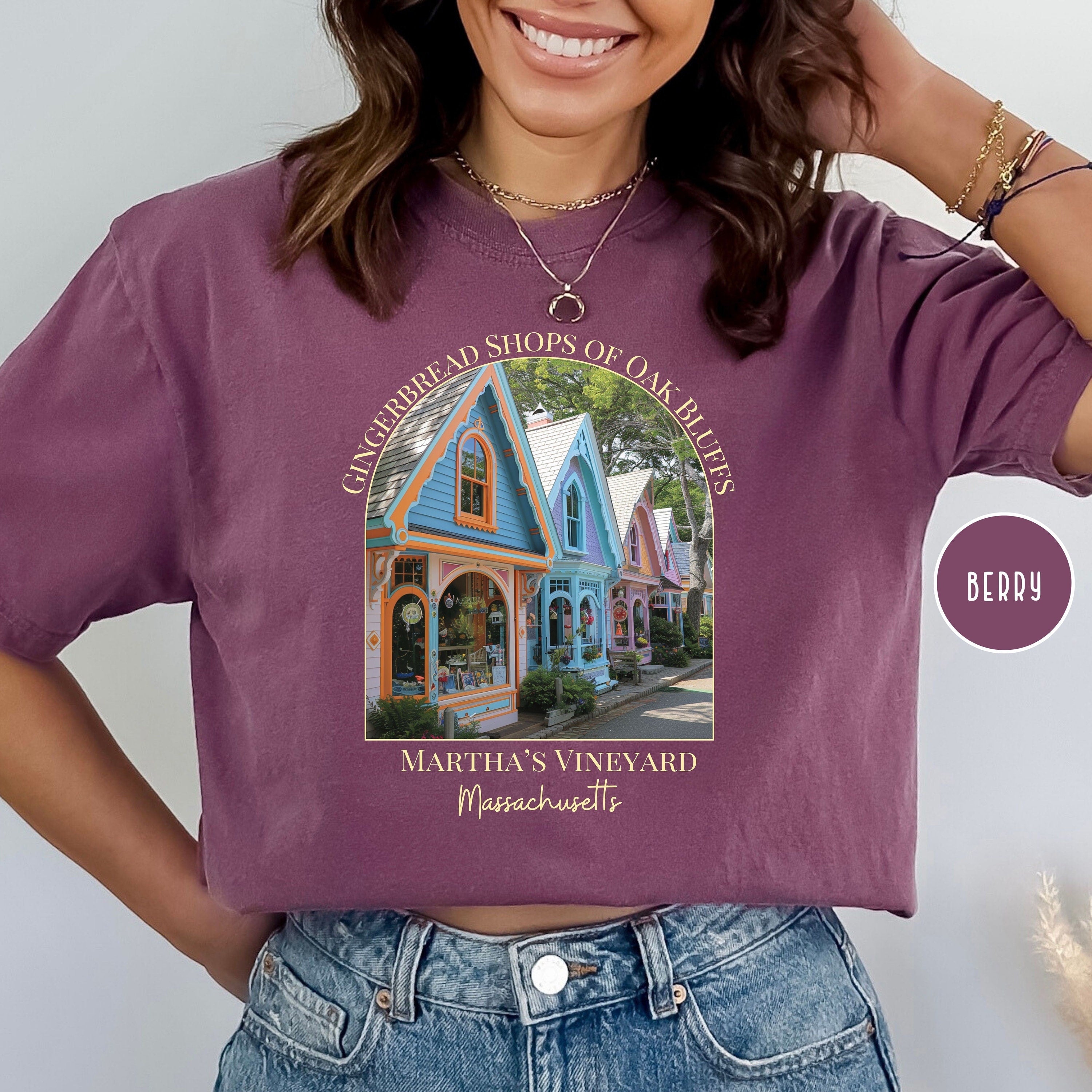 Oak Bluffs Martha's Vineyard Gingerbread Shops Comfort Colors® Tee