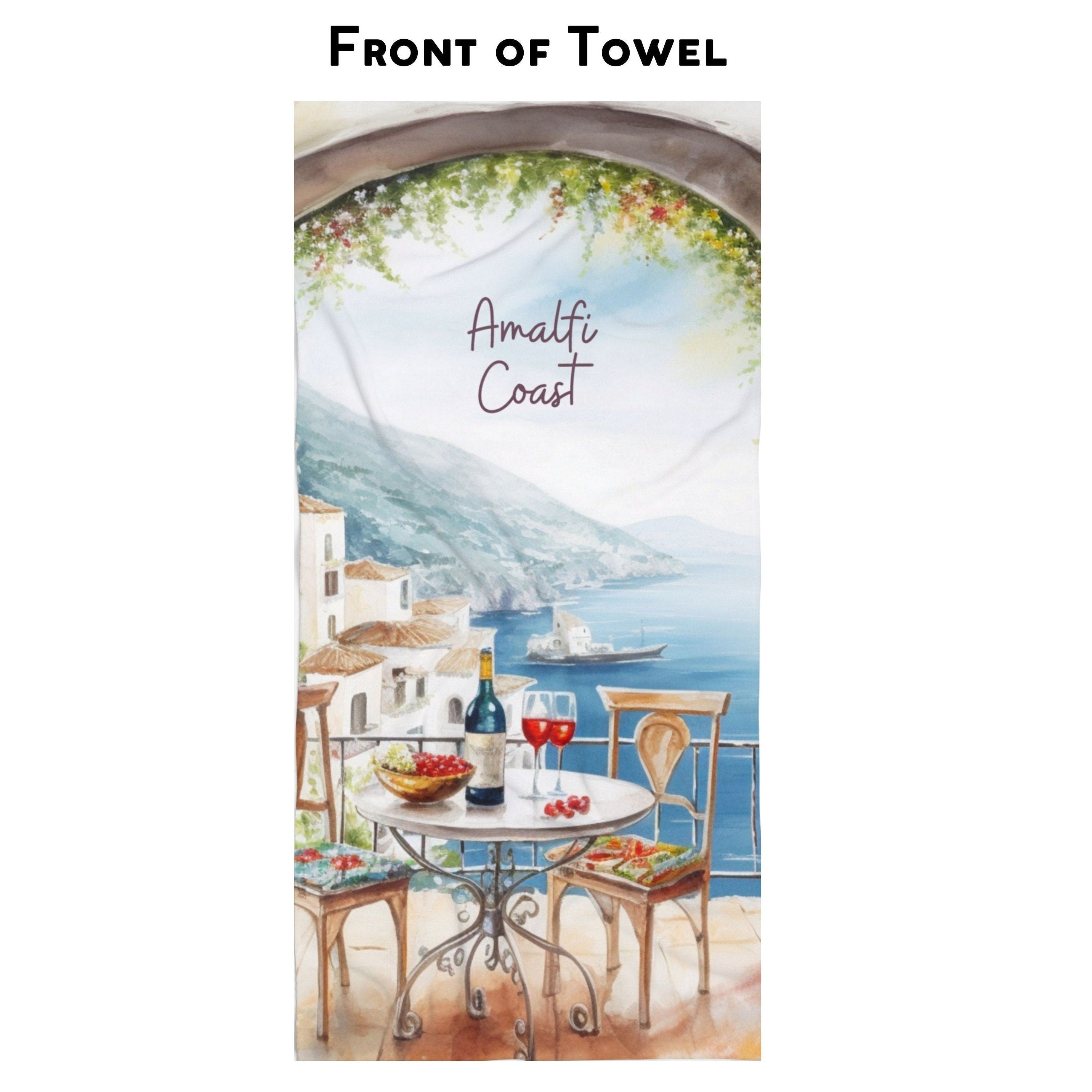 Amalfi Coast Italy Watercolor Soft Beach Towel