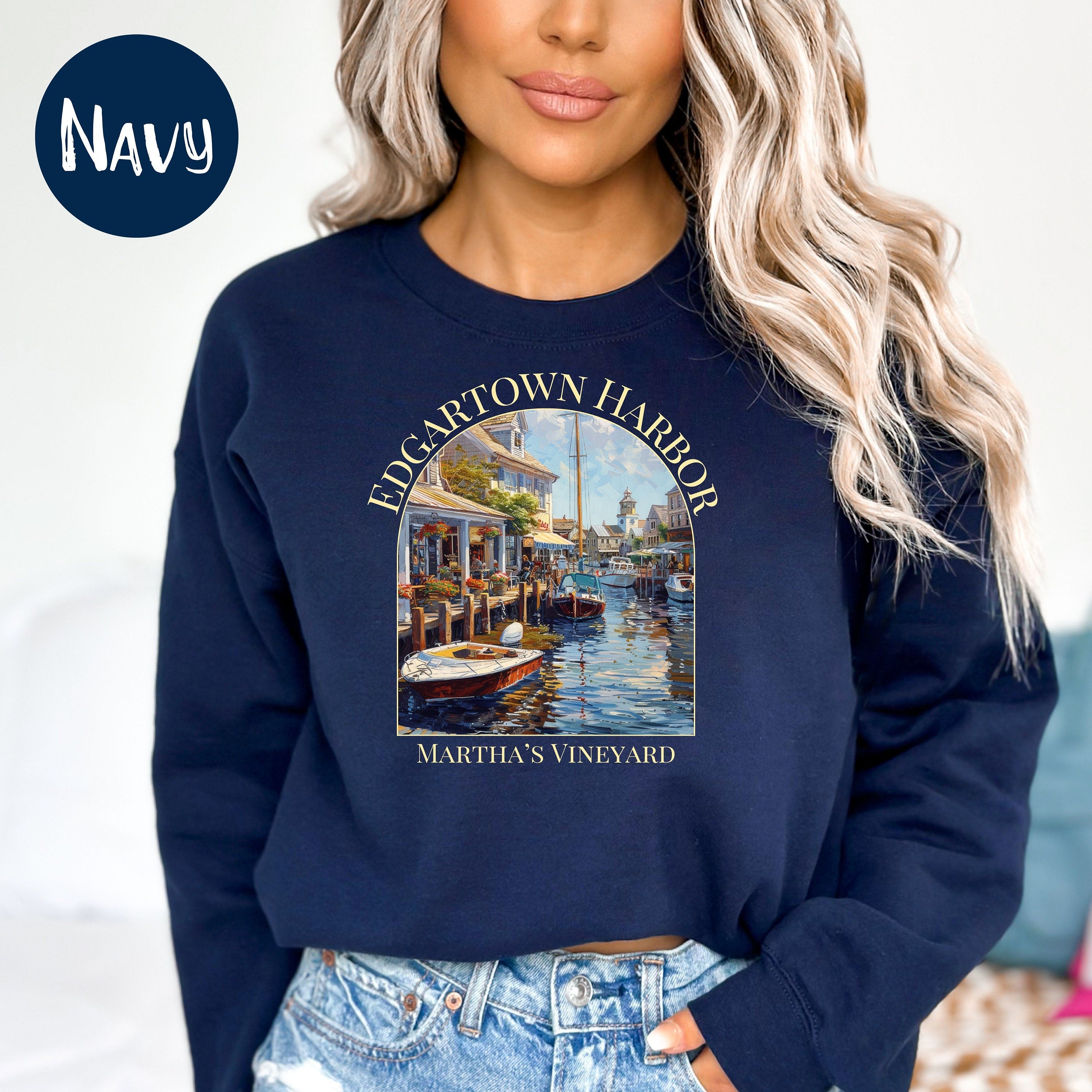 Martha's Vineyard Edgartown Harbor Gildan Unisex Sweatshirt, Martha's Vineyard Vacation Gift, Edgartown Harbor Boats Watercolor Sweatshirt