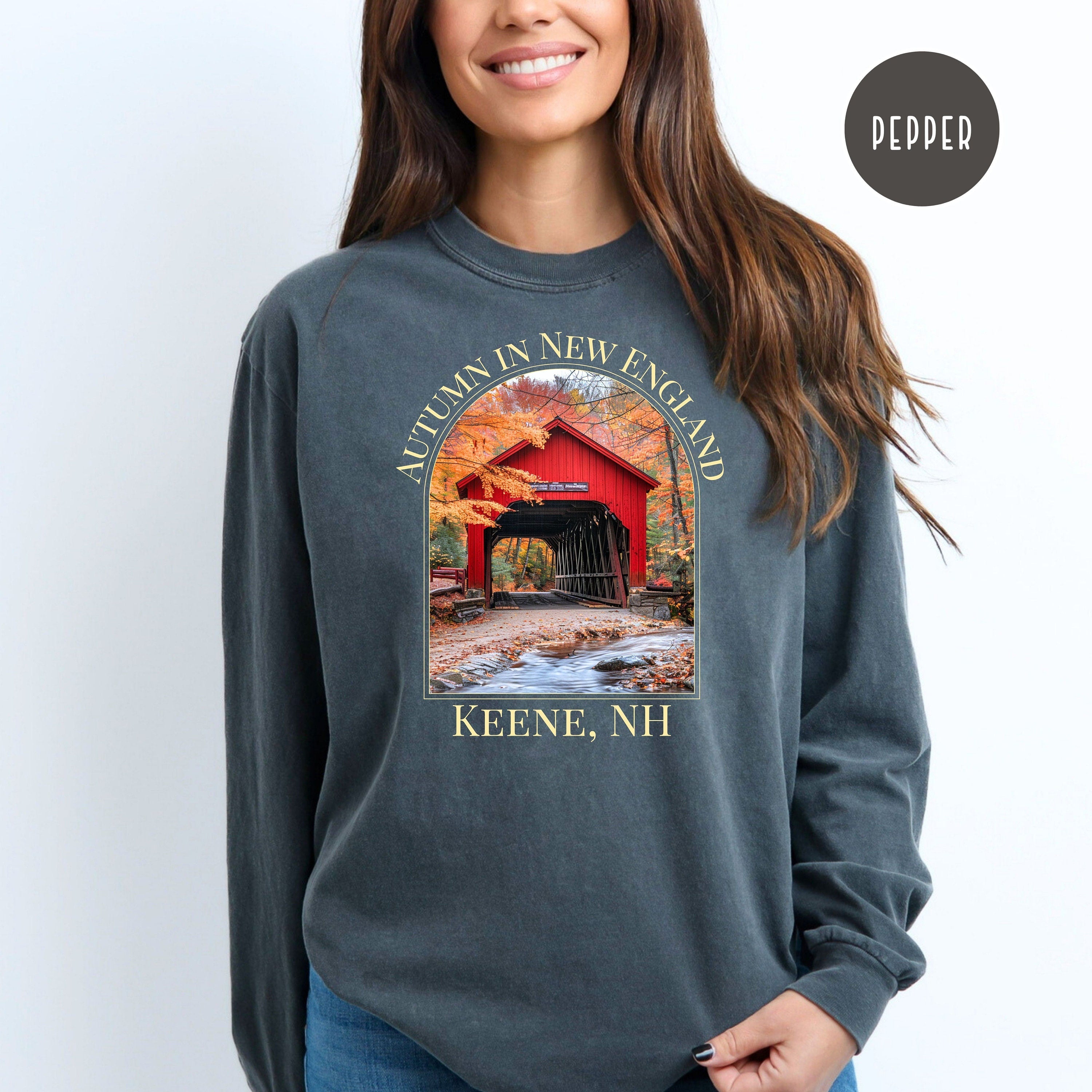 Keene New Hampshire Covered Bridge Comfort Colors® Long Sleeve Tee, Keene NH Tee, New Hampshire Vacation Gift, Keene New Hampshire Gift Tee