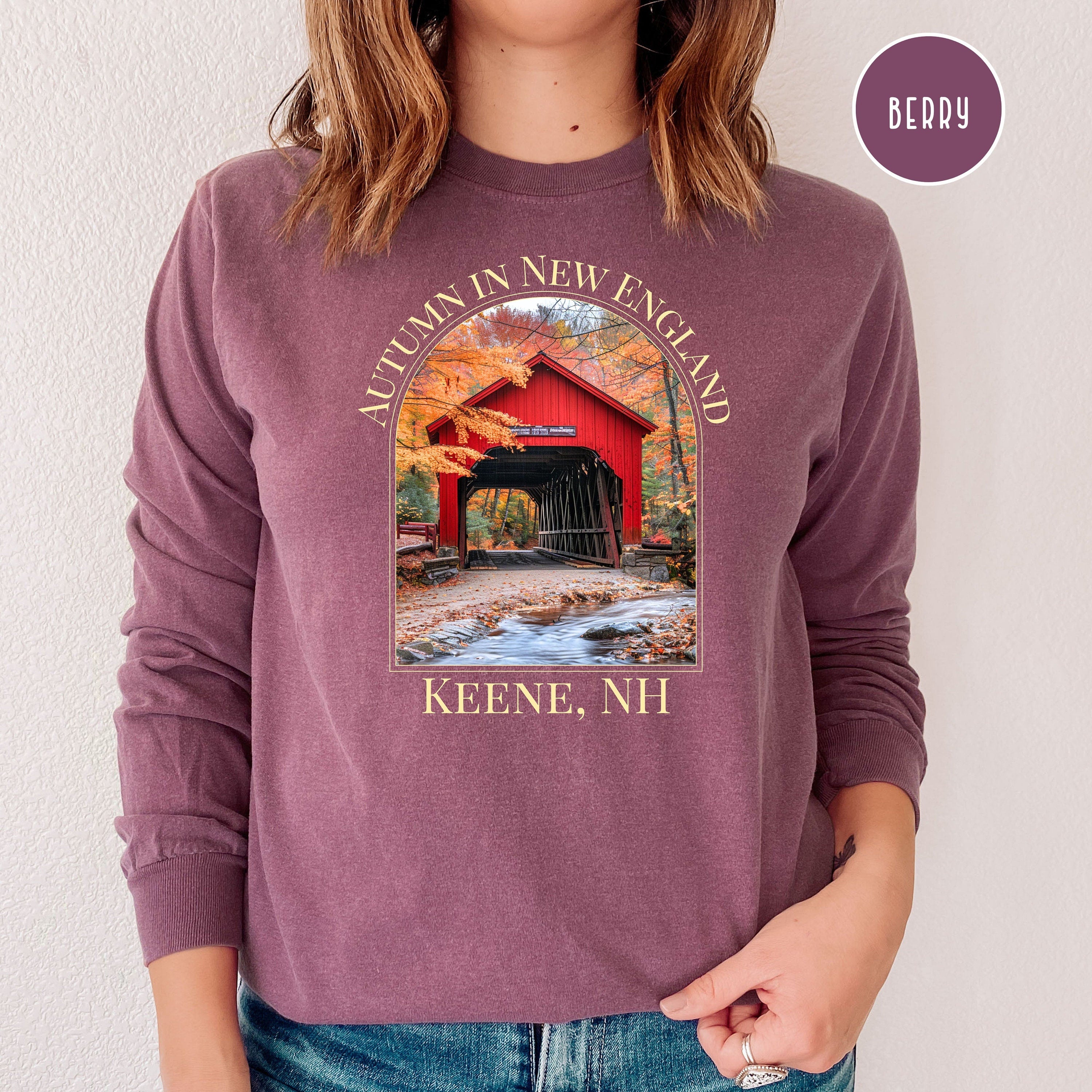 Keene New Hampshire Covered Bridge Comfort Colors® Long Sleeve Tee, Keene NH Tee, New Hampshire Vacation Gift, Keene New Hampshire Gift Tee