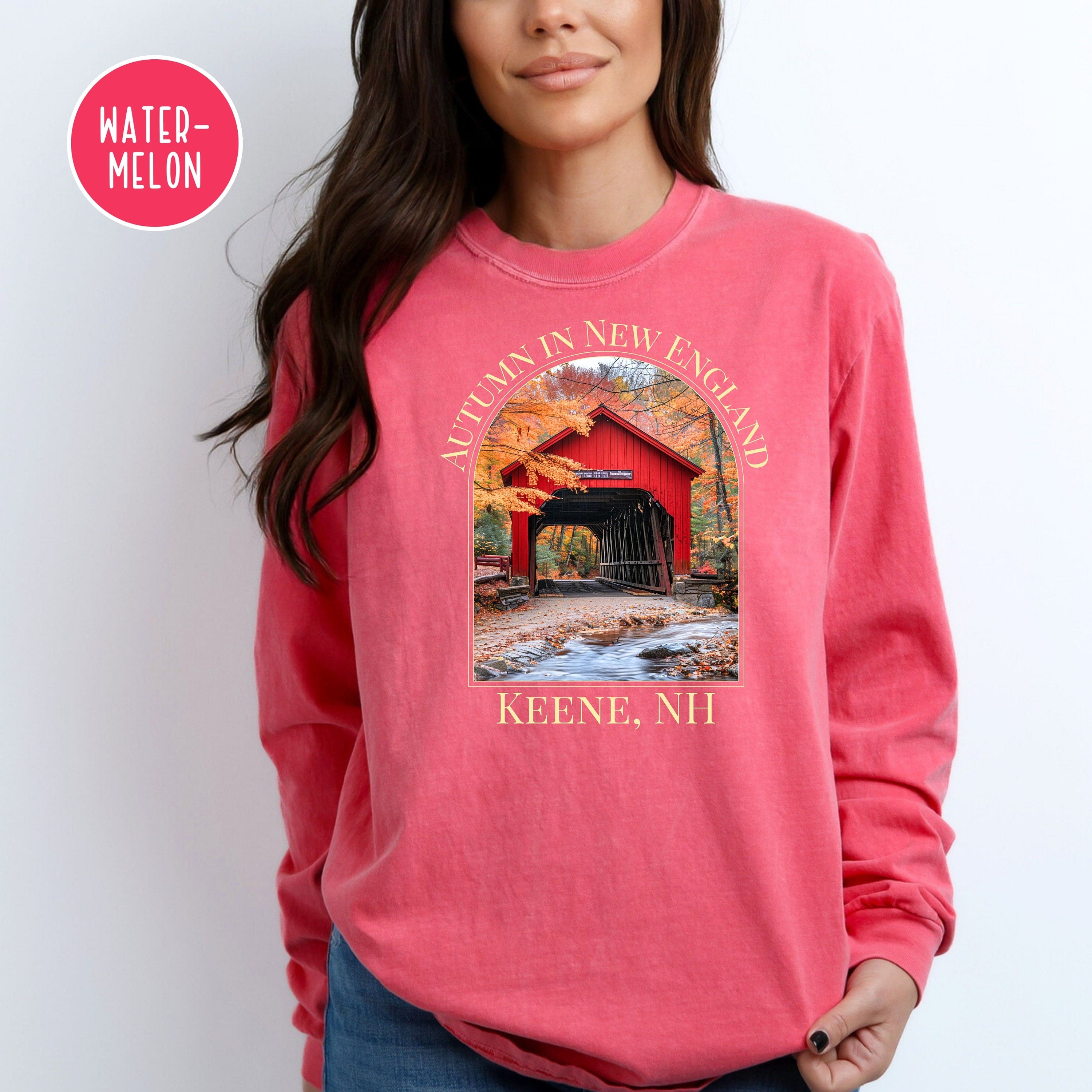Keene New Hampshire Covered Bridge Comfort Colors® Long Sleeve Tee, Keene NH Tee, New Hampshire Vacation Gift, Keene New Hampshire Gift Tee