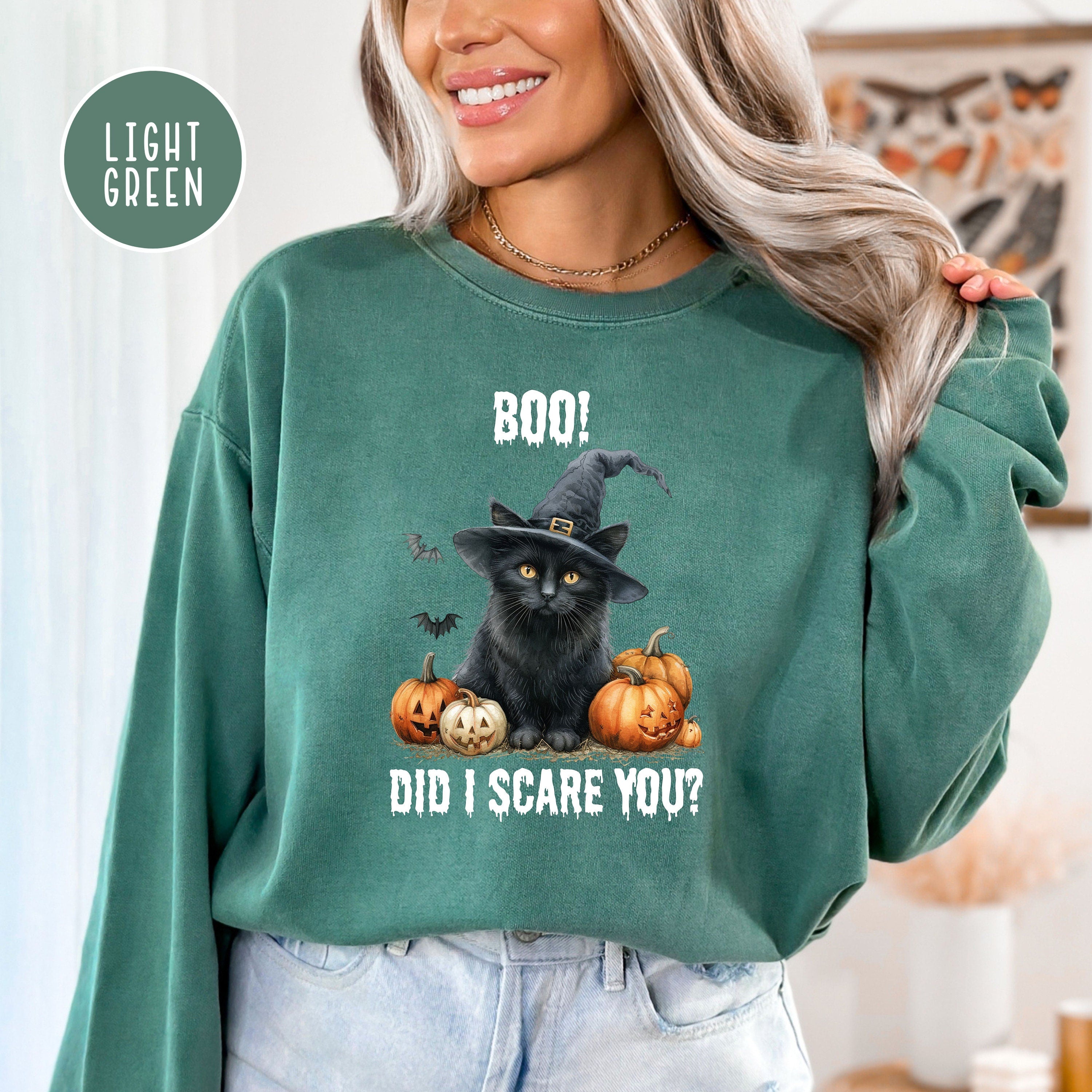 Funny Black Cat Comfort Colors® Halloween Sweatshirt, Boo Halloween Shirt, Cat Lover Halloween Gift, Halloween Cute Cat Party Gift Sweater