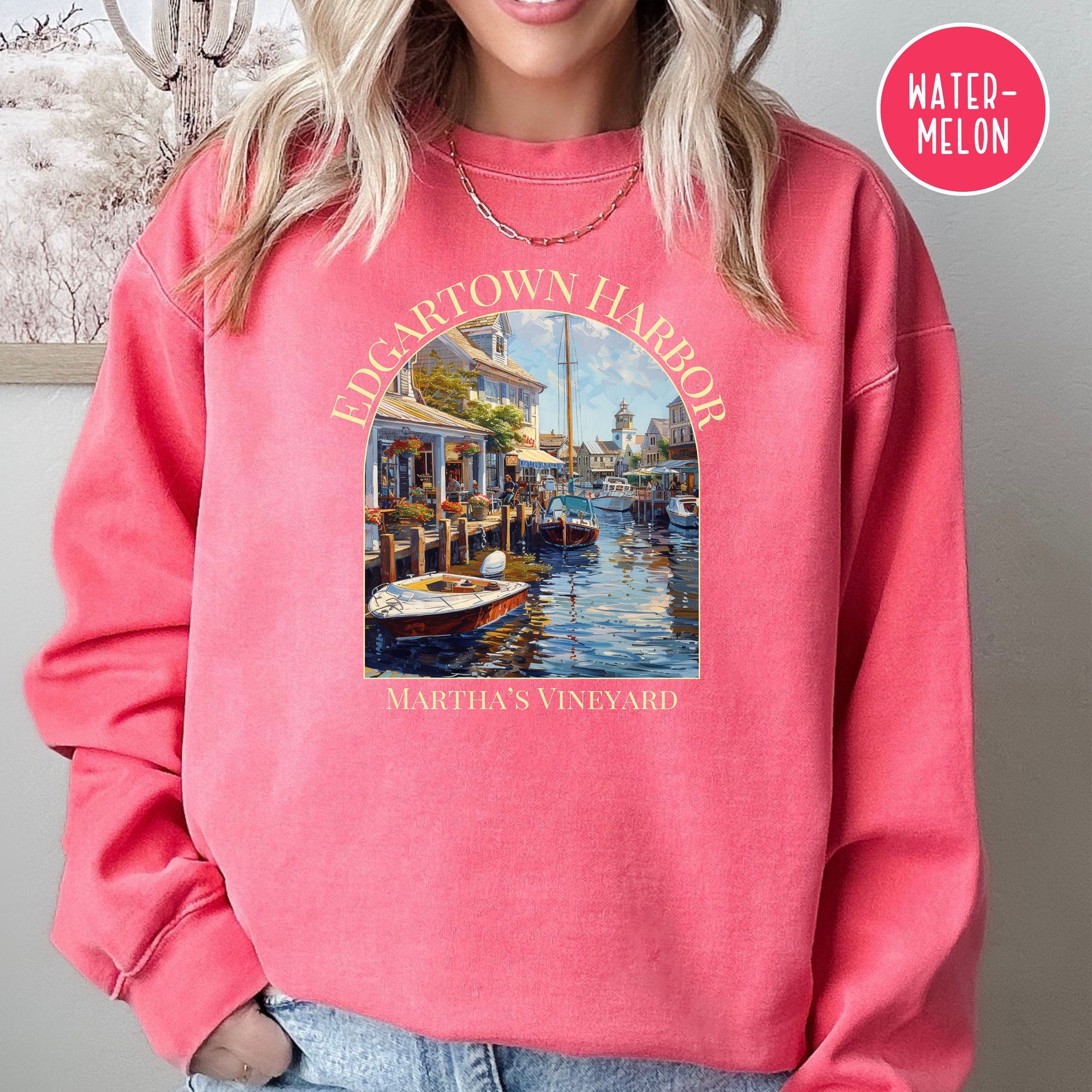 Martha's Vineyard Edgartown Harbor Comfort Colors® Sweatshirt, Martha's Vineyard Vacation Gift, Edgartown Harbor Boats Watercolor Sweatshirt