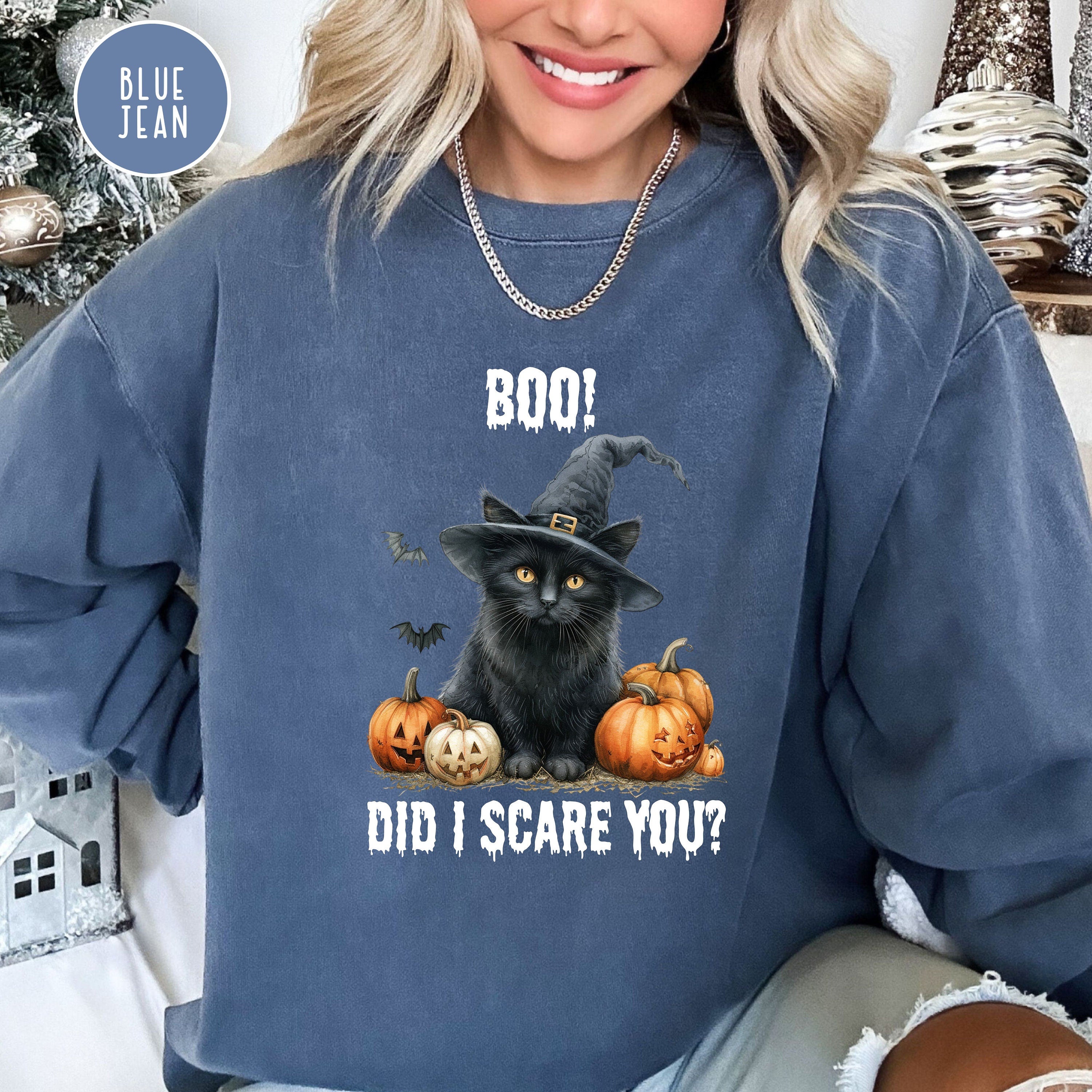 Funny Black Cat Comfort Colors® Halloween Sweatshirt, Boo Halloween Shirt, Cat Lover Halloween Gift, Halloween Cute Cat Party Gift Sweater