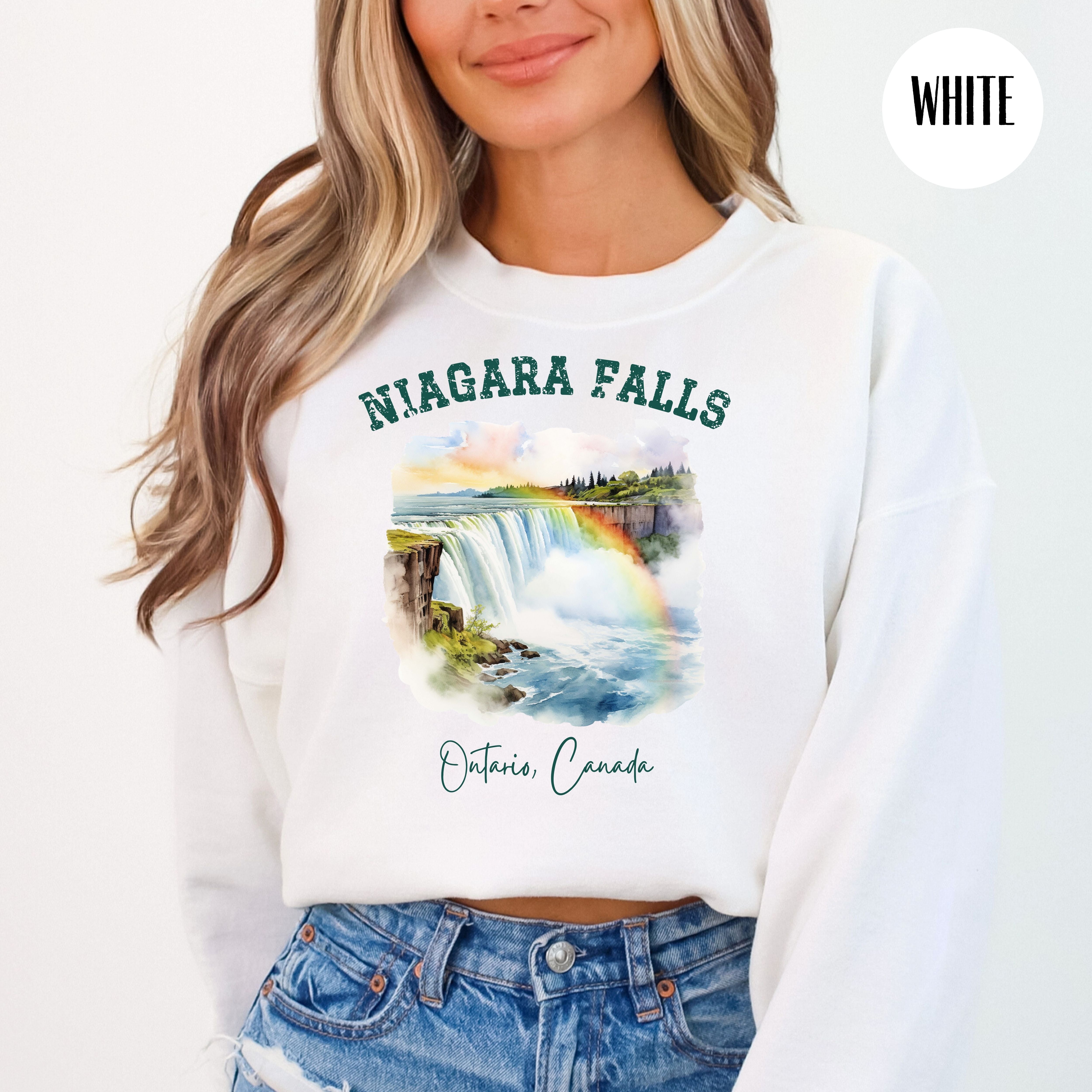 Rainbow Over Niagara Falls Ontario Canada Crewneck Unisex Sweatshirt