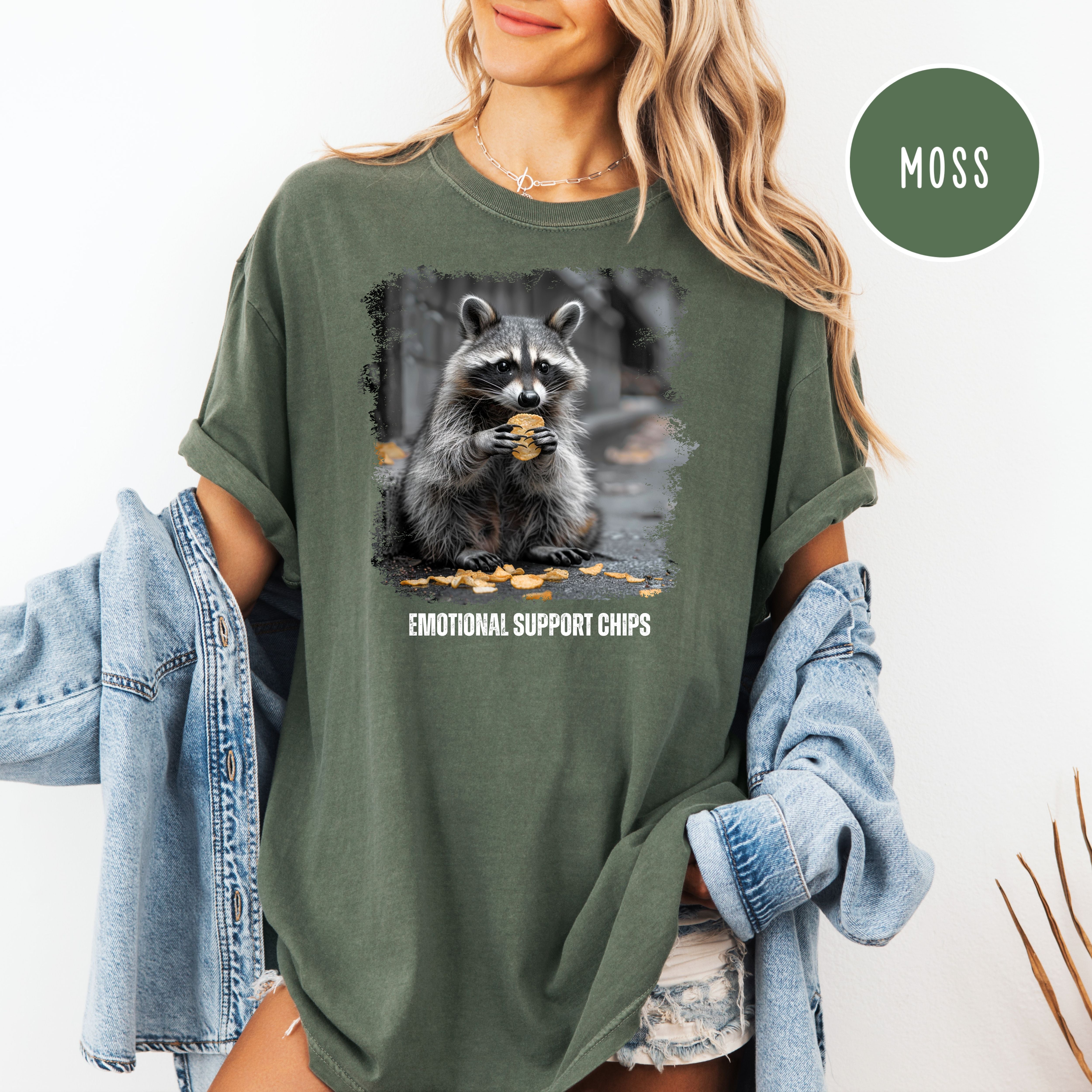 Funny Raccoon Eating Chips Comfort Colors T-Shirt, Funny Animal Meme Tee, Emotional Support Chips Shirt, Funny Gift Shirt